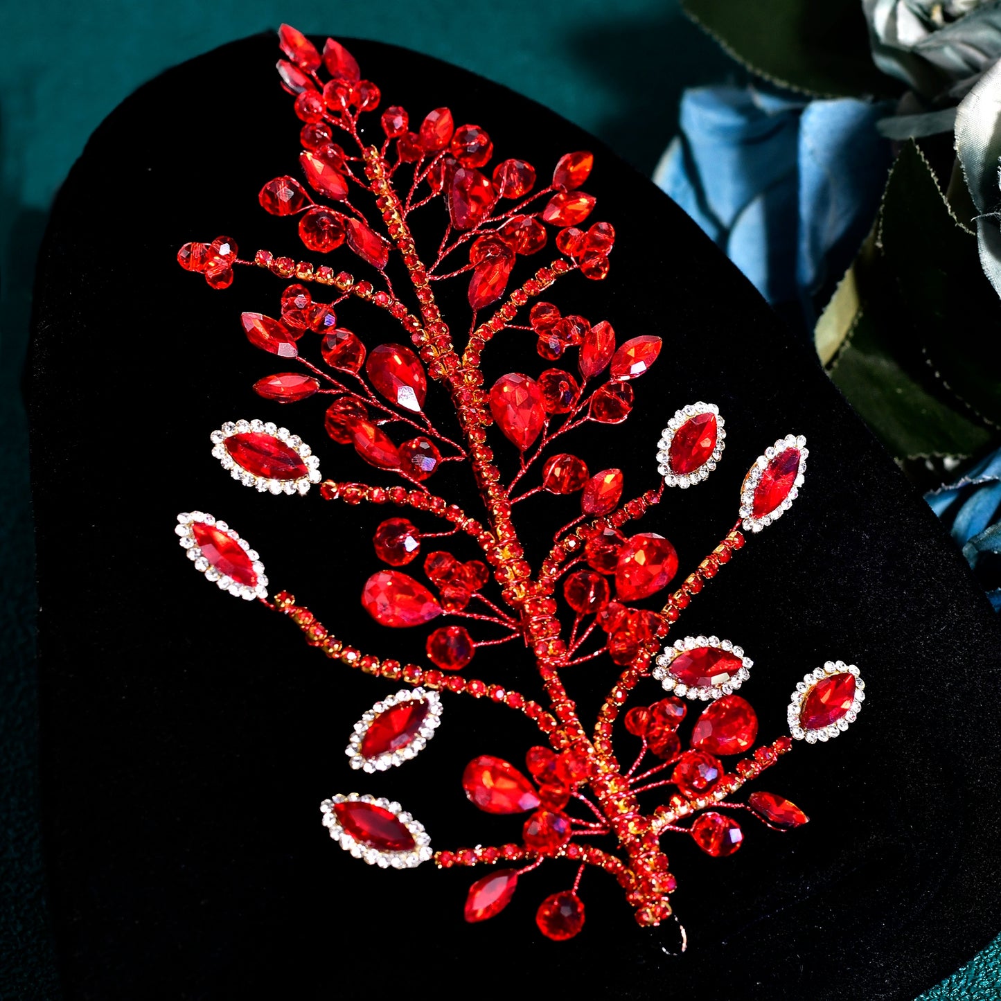 BRIDELLA BHP860 Delicate Shiny Rhinestone Headband Red Wedding Bridal Hair Accessories Women Banquet Party Prom Crystal Headpiece