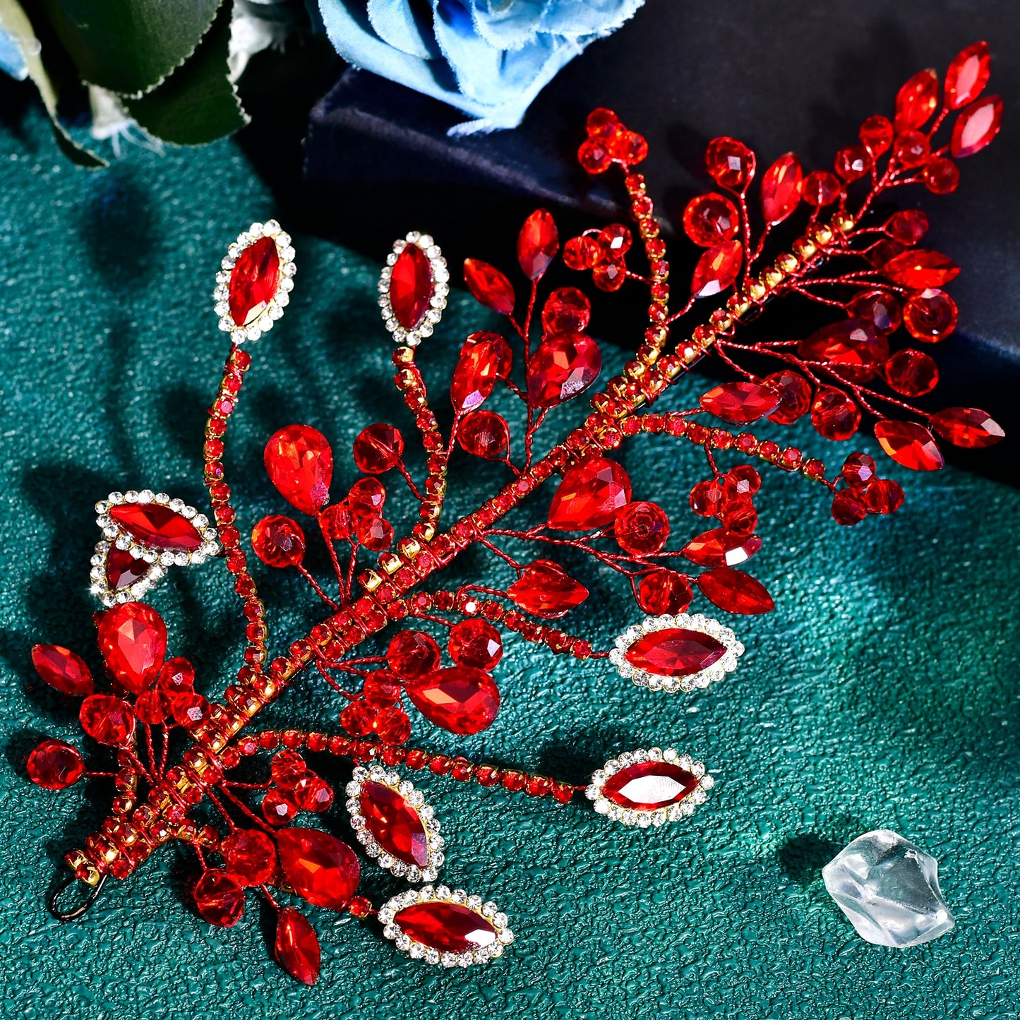 BRIDELLA BHP860 Delicate Shiny Rhinestone Headband Red Wedding Bridal Hair Accessories Women Banquet Party Prom Crystal Headpiece