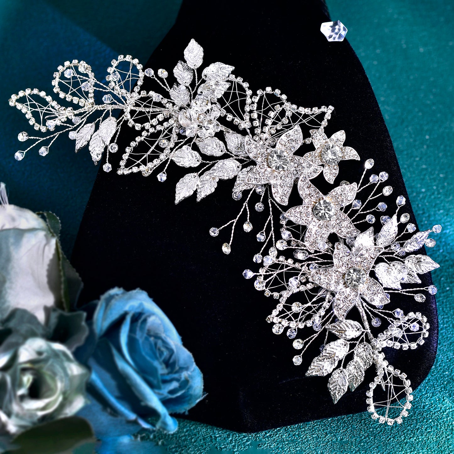 BRIDELLA BHP282 Alloy Flower Headband Wedding Hair Accessories Rhinestone Crystal Women Headdress Banquet Party Headpiece