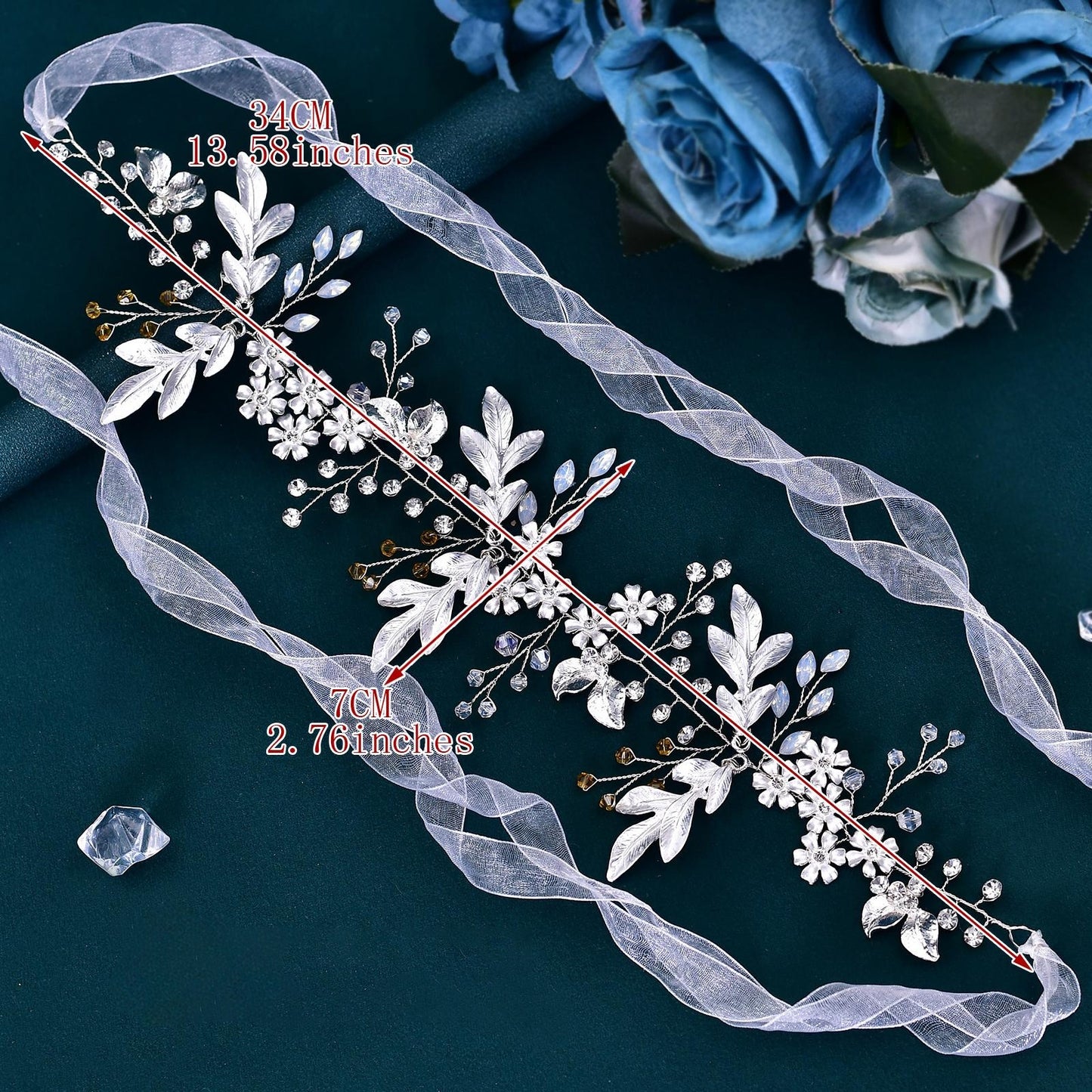 BRIDELLA BHP278 Handmade Gold Daydreaming Diamond Studded Bridal Headband with Crystal Beads Wedding Hair Accessories with Ribbons High-end Bridal Hair Accessories