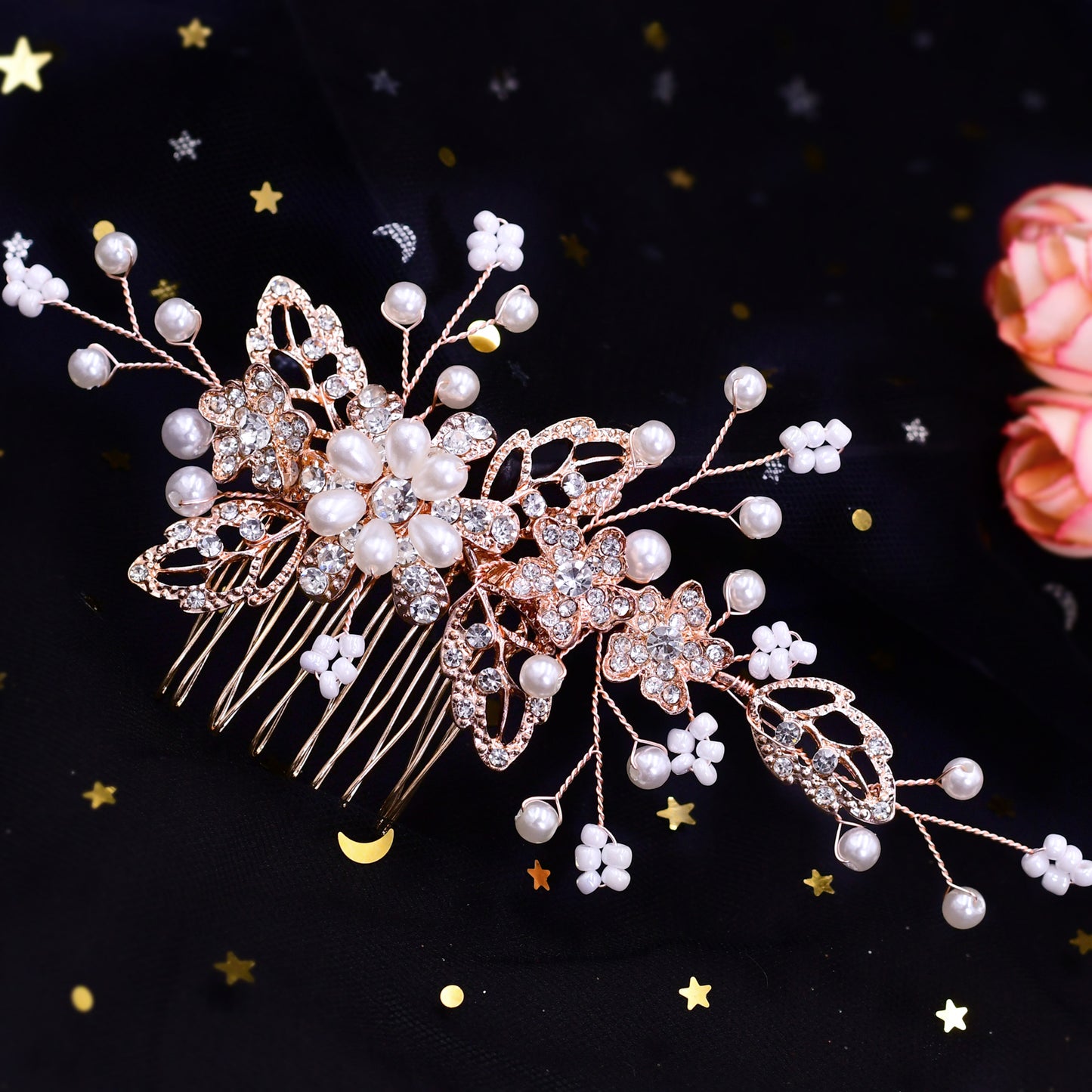 BRIDELLA BHP342 Alloy Inlaid with Diamonds Comb Crystal Bridal Wedding Combs Woman Hair Accessories Girls Bridesmaid Headwear Hair Jewelry Headdress