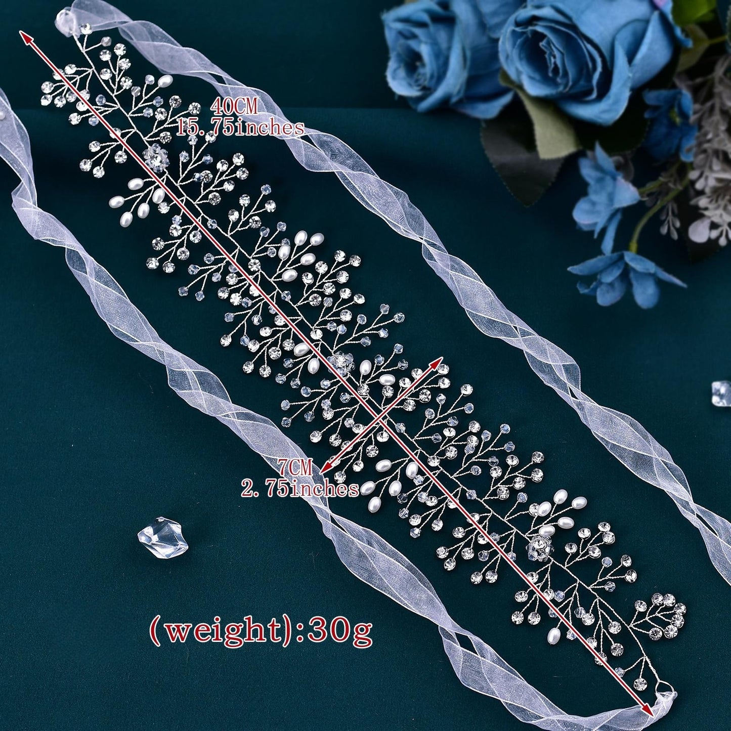 BRIDELLA BHP10 Wedding Hair Accessories Jewelry Handmade Bride Headpiece Crystal Bridal Tiara Pearl Headband for Woman Girls