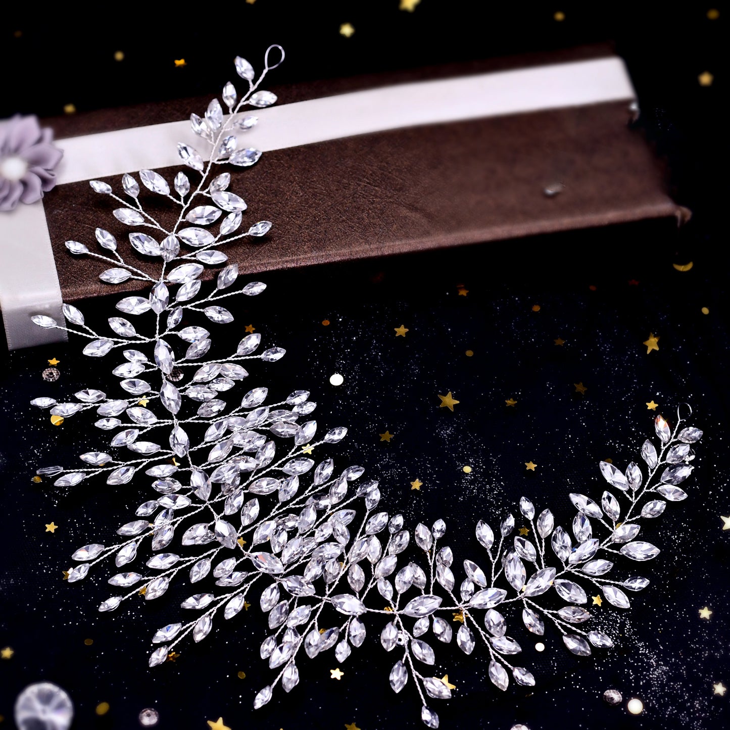 BRIDELLA BHP237 Golden Handmade Crystal Rhinestones Silver Golden Wedding Headband Headpiece Jewelled Headband Wedding Hair Jewelry