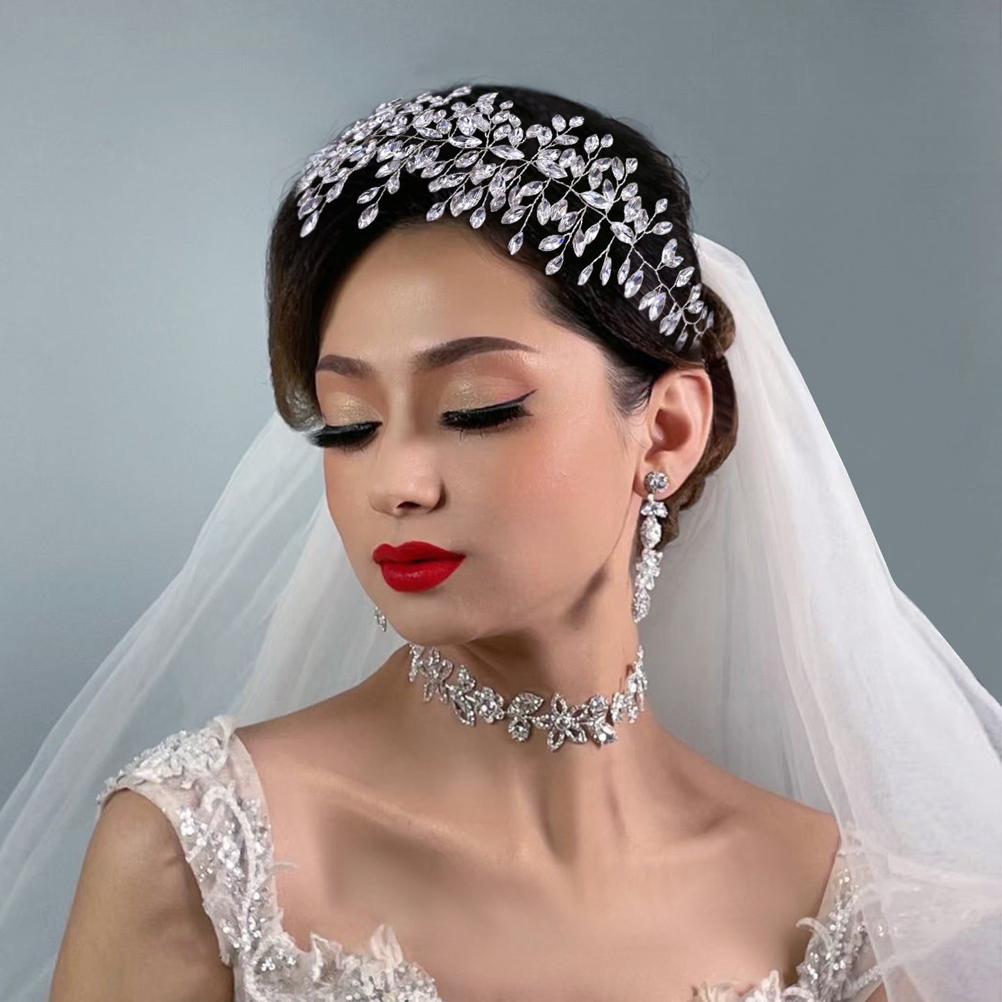 BRIDELLA BHP237 Golden Handmade Crystal Rhinestones Silver Golden Wedding Headband Headpiece Jewelled Headband Wedding Hair Jewelry