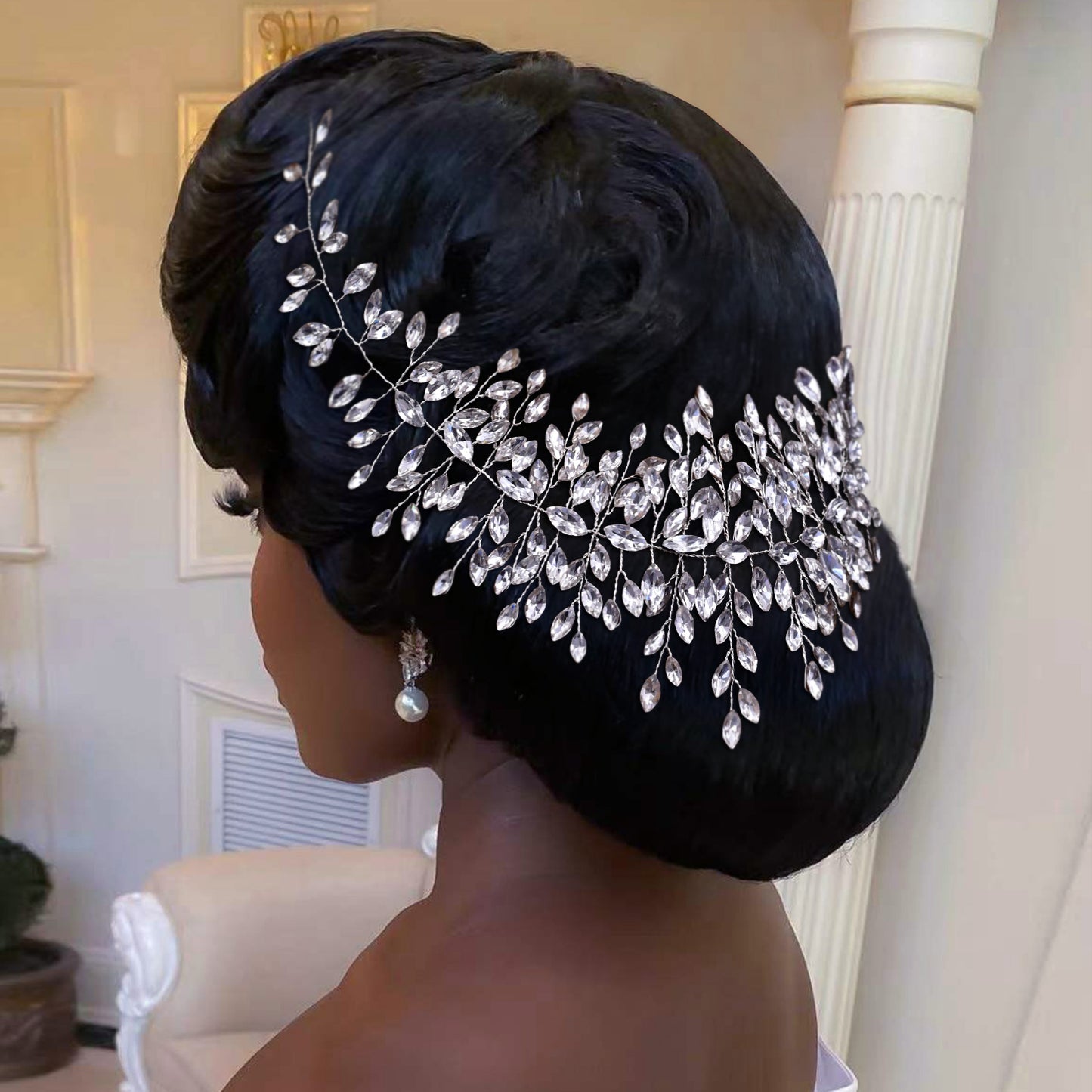 BRIDELLA BHP237 Golden Handmade Crystal Rhinestones Silver Golden Wedding Headband Headpiece Jewelled Headband Wedding Hair Jewelry