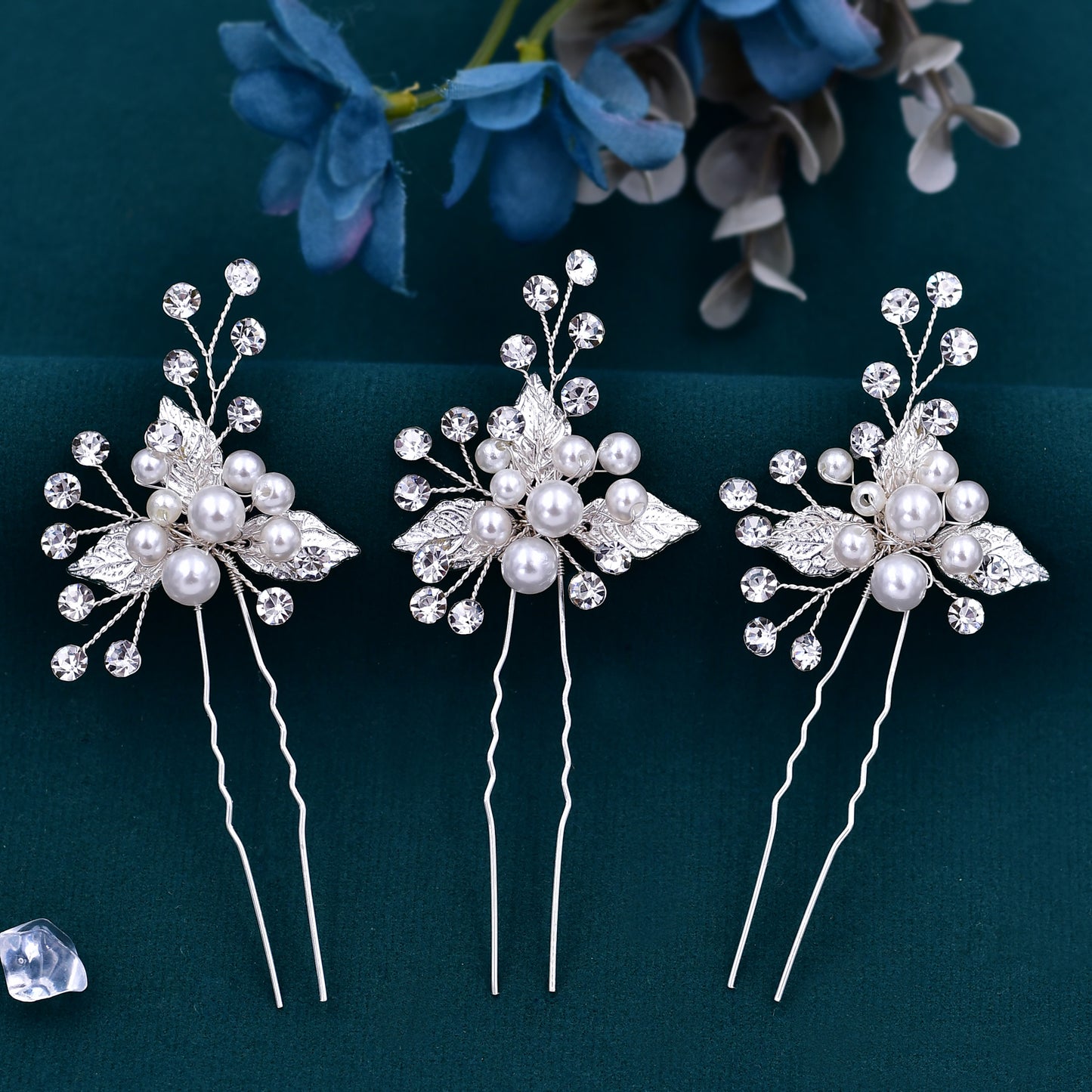 BRIDELLA BHP133-G Three Hairpins Set Bridal Hhair Accessories Wedding Hair Accessories Handmade Bead and Diamond Headpieces
