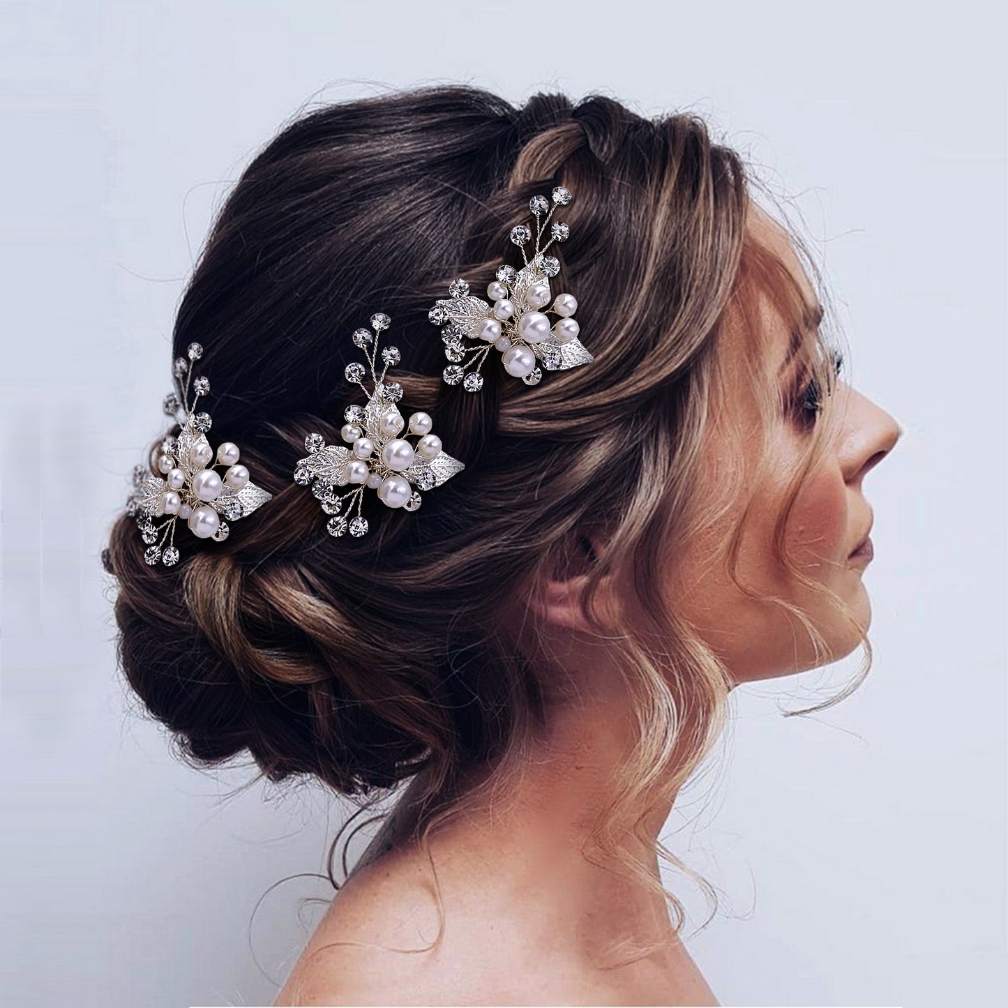 BRIDELLA BHP133-G Three Hairpins Set Bridal Hhair Accessories Wedding Hair Accessories Handmade Bead and Diamond Headpieces