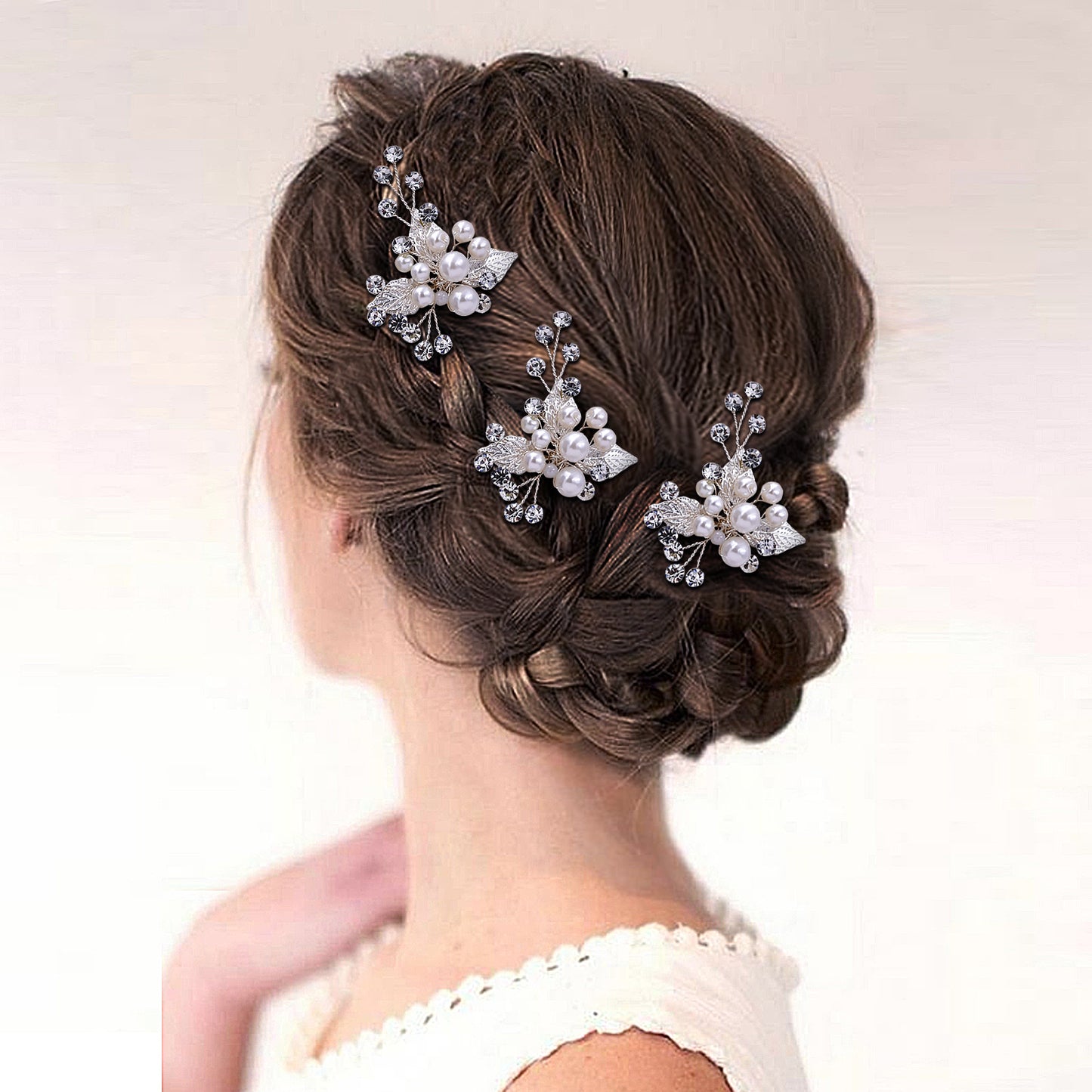 BRIDELLA BHP133-G Three Hairpins Set Bridal Hhair Accessories Wedding Hair Accessories Handmade Bead and Diamond Headpieces