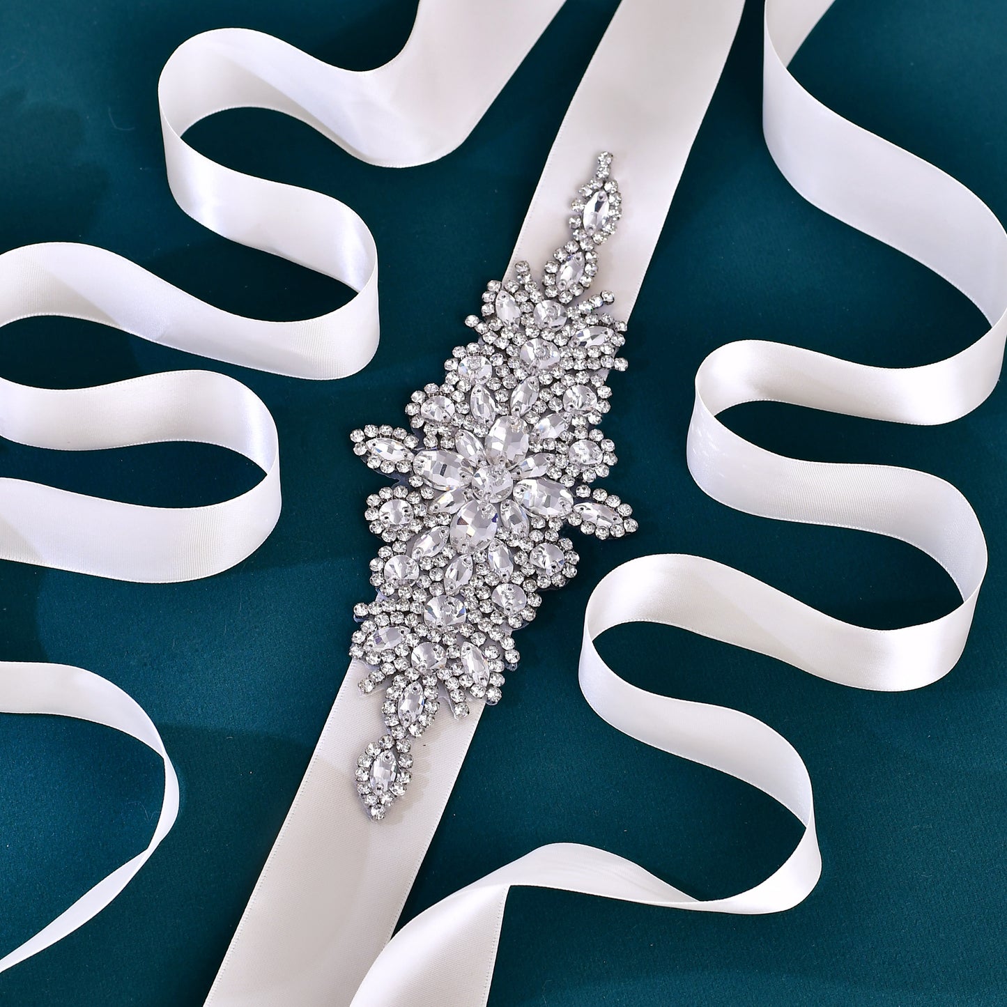 BRIDELLA BS01 Wedding Belts New Silver Diamond Handmade Dress Belt