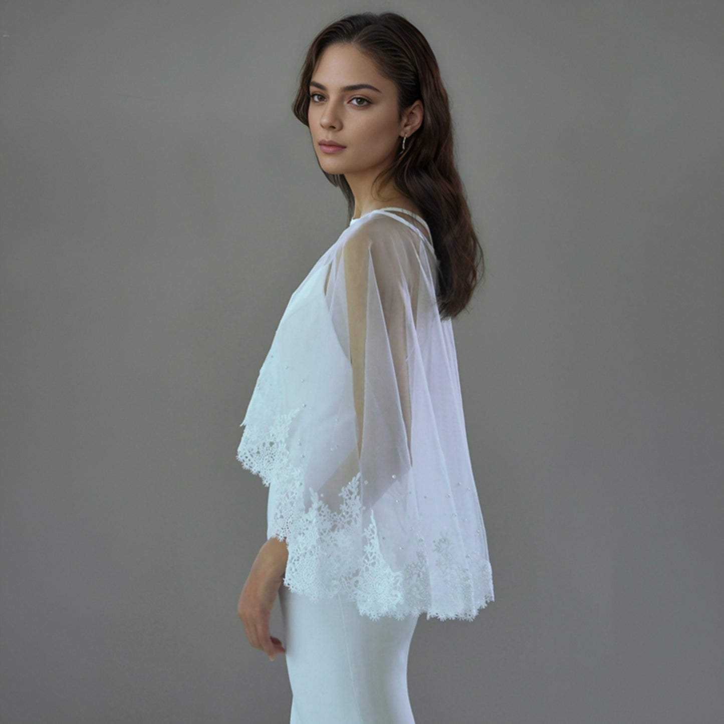 BRIDELLA BMG32 1pcs Women's Shawl Waistcoat Cape Edge Lace Faux Pearl Decoration Cover Arms Suitable For Party Evening Dress Matching