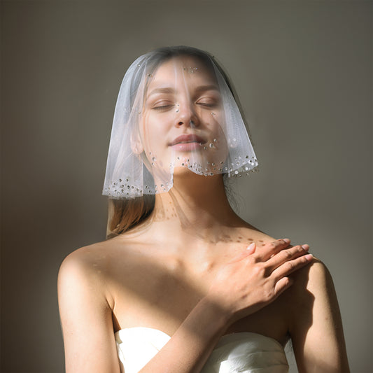 MA14-W ivory rhinestone mesh face veil