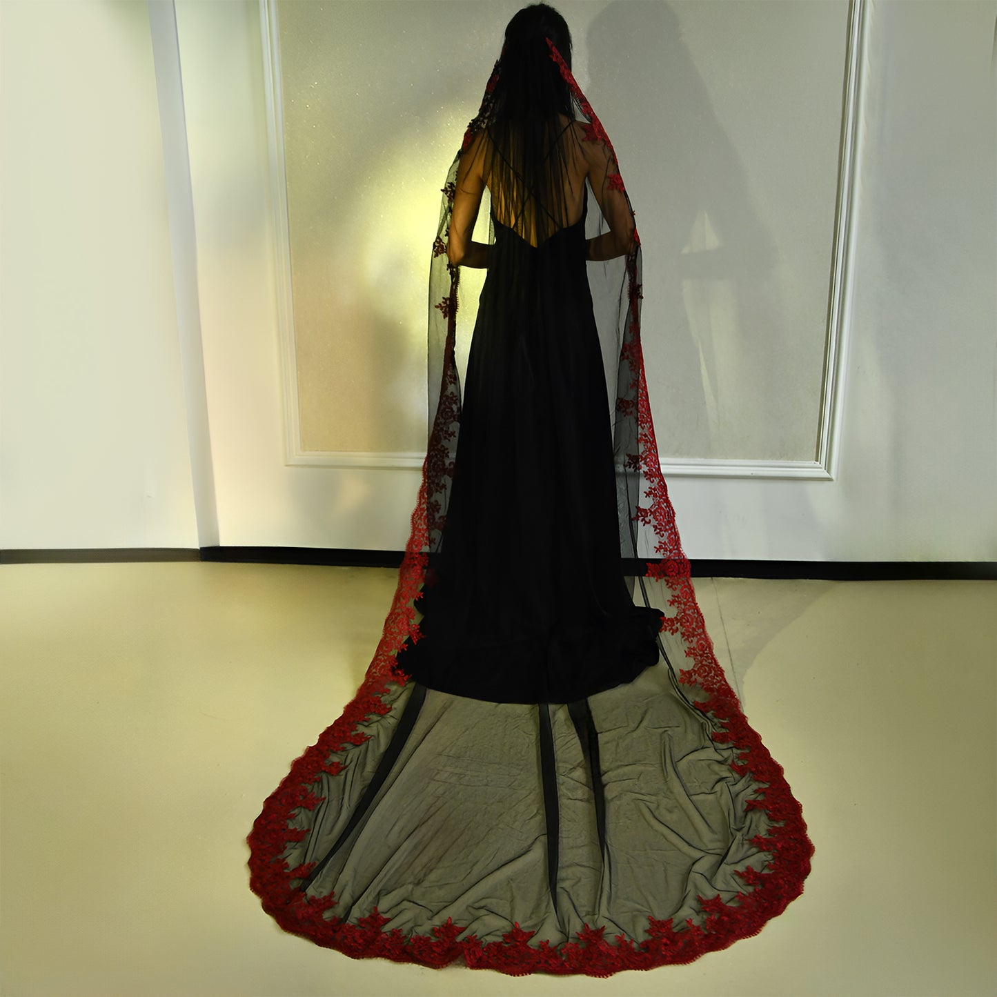 BRIDELLA BM126 Elegant Black Lace Bridal Veil Wedding Dress Accessories
