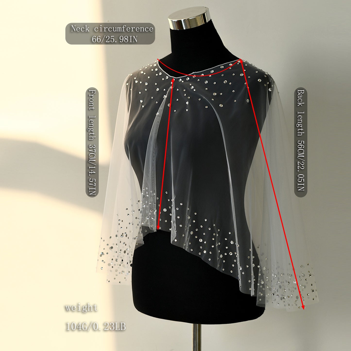 BRIDELLA BMG34 Rhinestone-Edged Wedding Shawl White Mesh Wedding Cloak Shiny Bridal Jacket Hen Party Wedding Accessories