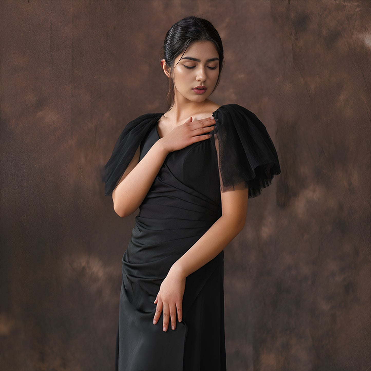 BRIDELLA BMG55 1 Pair Of Short Black Puff Sleeve Bridal Off-Shoulder Wedding Dress Accessories