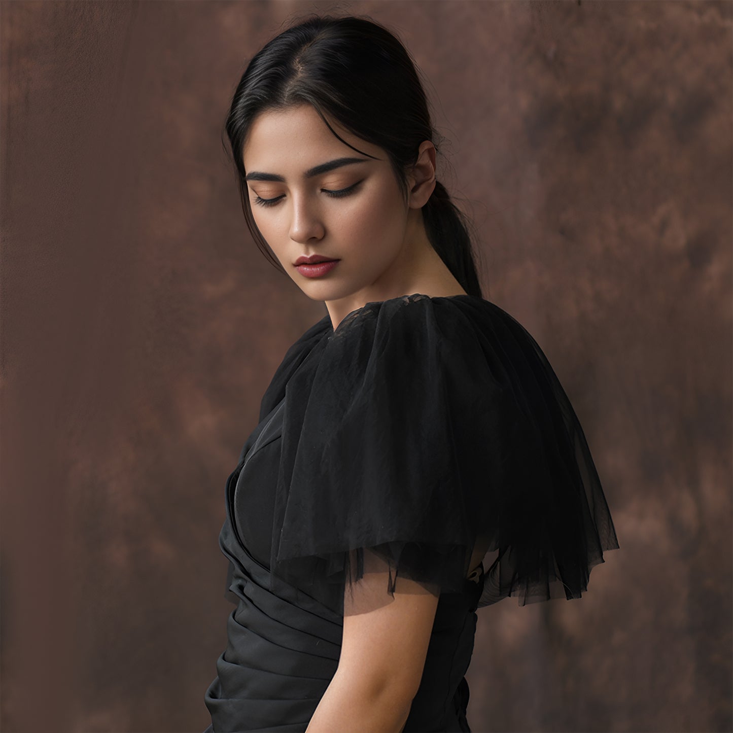 BRIDELLA BMG55 1 Pair Of Short Black Puff Sleeve Bridal Off-Shoulder Wedding Dress Accessories