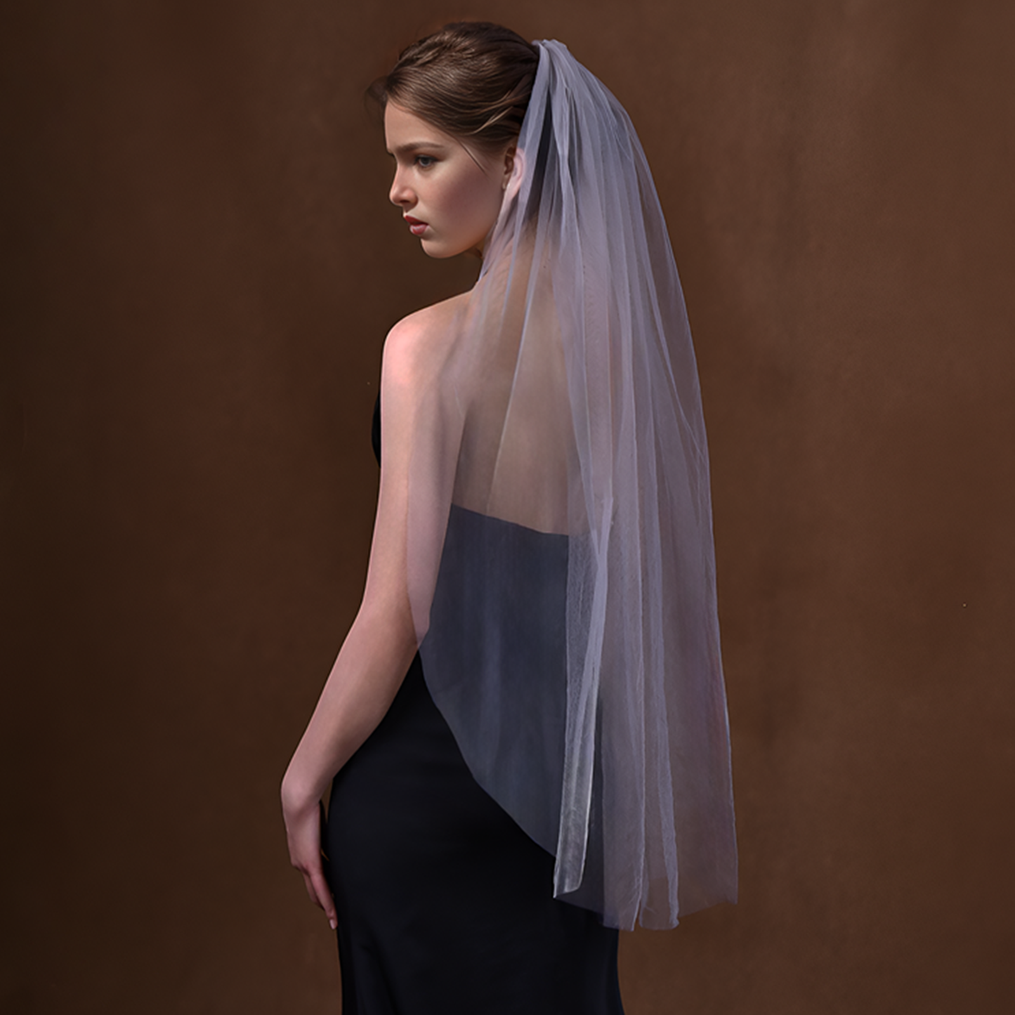 BRIDELLA BM117 Fingertip Length Single Layer Gray Bridal Veil Wedding Dress Accessories