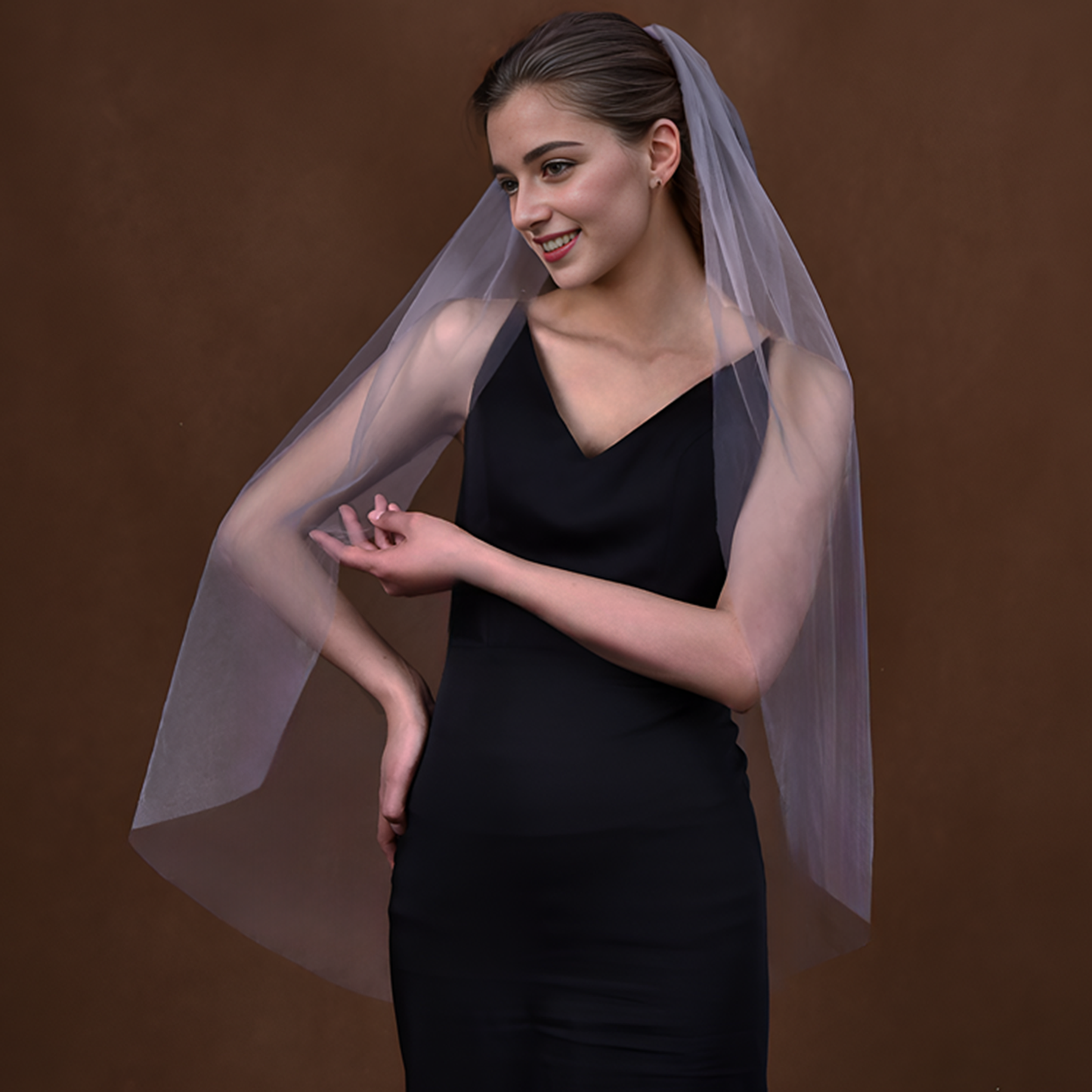 BRIDELLA BM117 Fingertip Length Single Layer Gray Bridal Veil Wedding Dress Accessories
