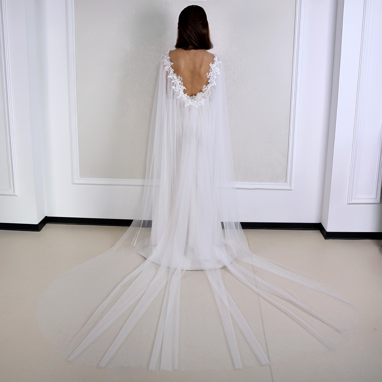 BRIDELLA BMG56 White Long Lace Bridal Shawl Wedding Dress Accessories
