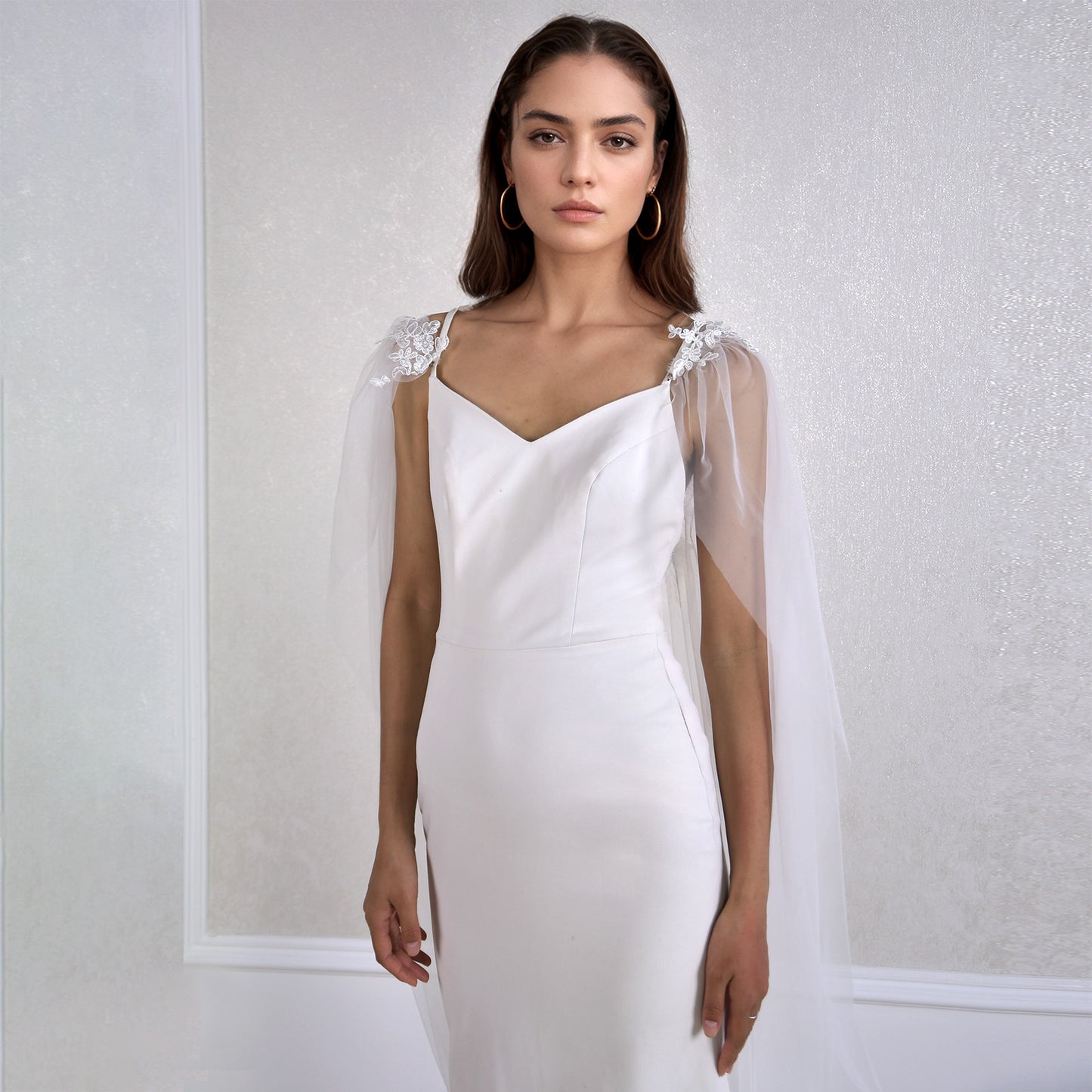 BRIDELLA BMG56 White Long Lace Bridal Shawl Wedding Dress Accessories