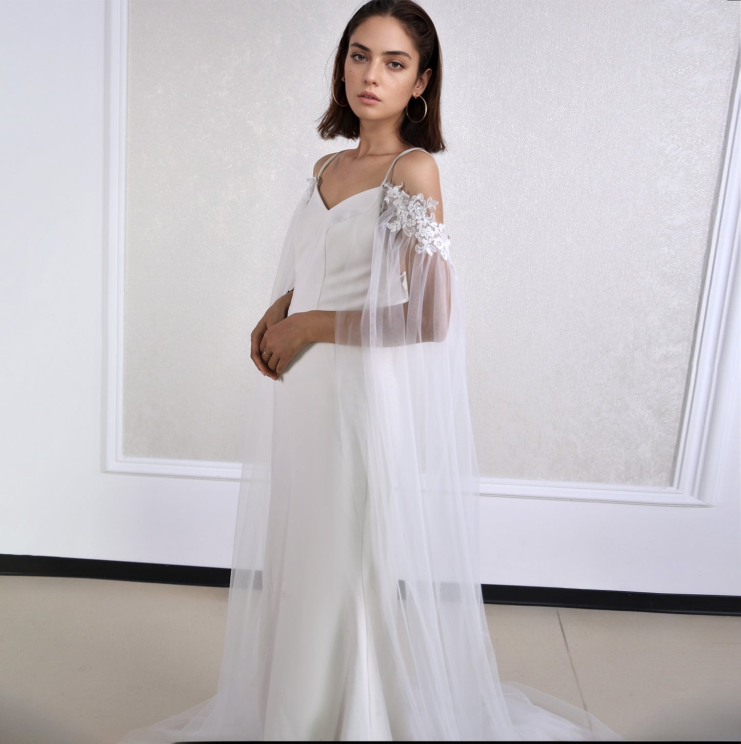 BRIDELLA BMG56 White Long Lace Bridal Shawl Wedding Dress Accessories
