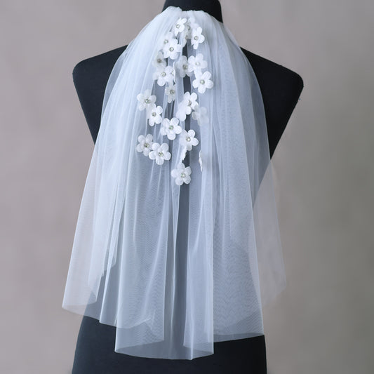 V46-I ivory rhinestone mesh hair comb