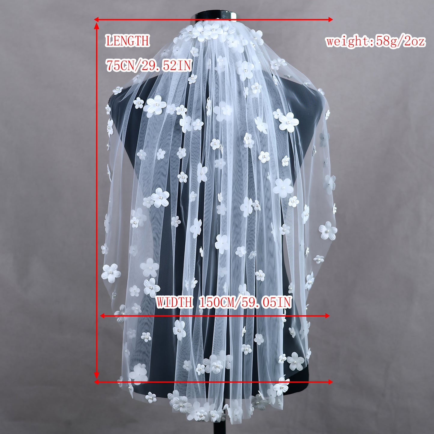 BRIDELLA BV80 Single-Layer Flower Decoration Bridal Wedding Veil Short Elbow-Length Light And Thin With Hair Comb Veil