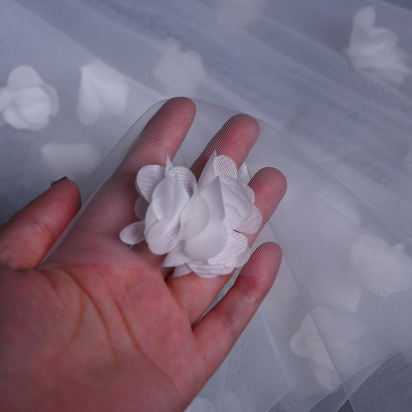 BRIDELLA BV111 Double Blusher Veil With 3D Organza Flower Embellishment For A Stylish Bridal Wedding Look