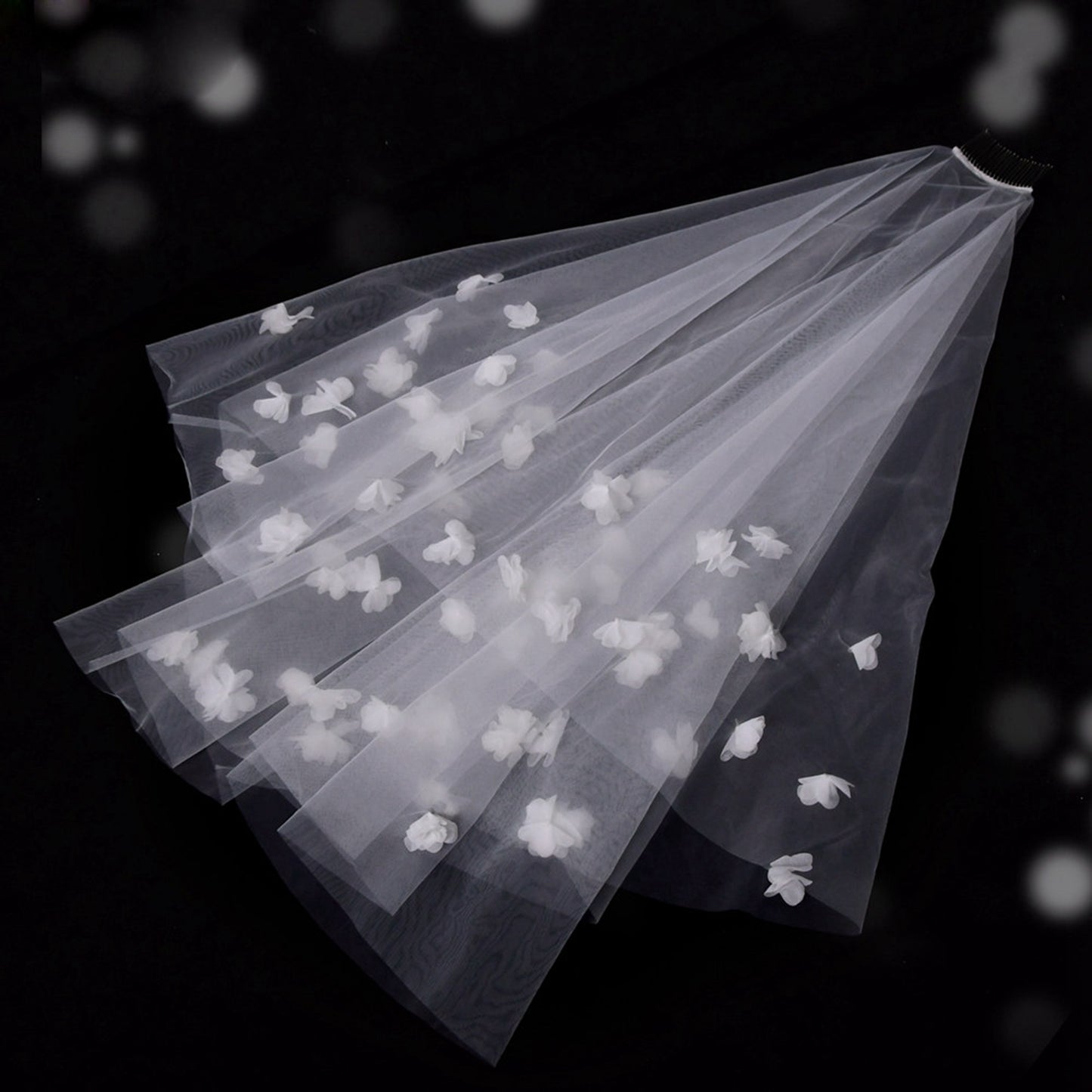 BRIDELLA BV111 Double Blusher Veil With 3D Organza Flower Embellishment For A Stylish Bridal Wedding Look