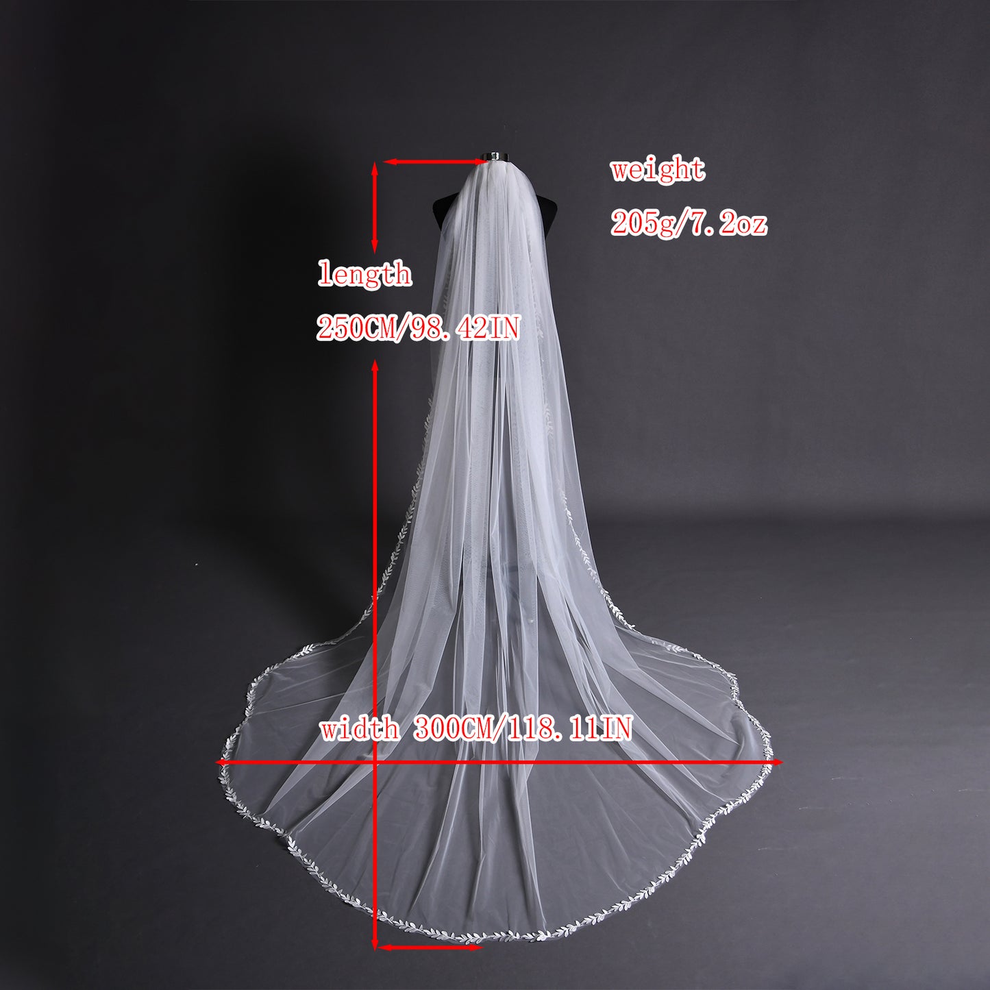 BRIDELLA BV142 Minimalist Bridal Veil With A Unique Scalloped Cut And Hand-Stitched Botanical Embroidery