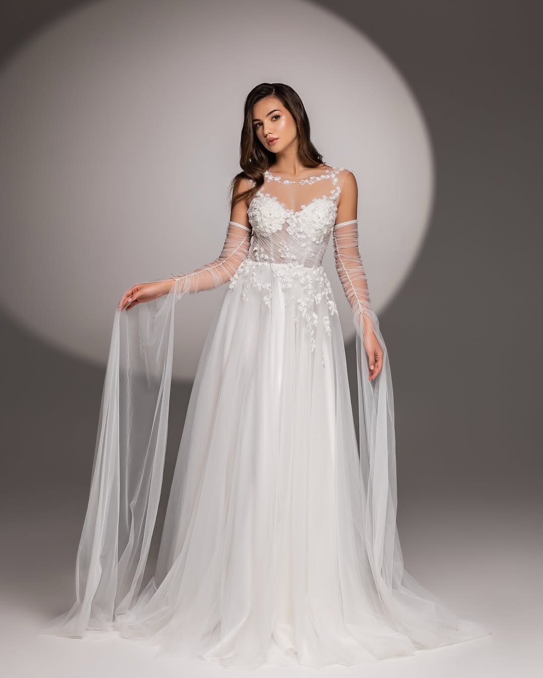 BRIDELLA BG07 Bridal Gloves White Mesh Over-Elbow Gloves Extra-Long Floor-Length Shawl Gloves