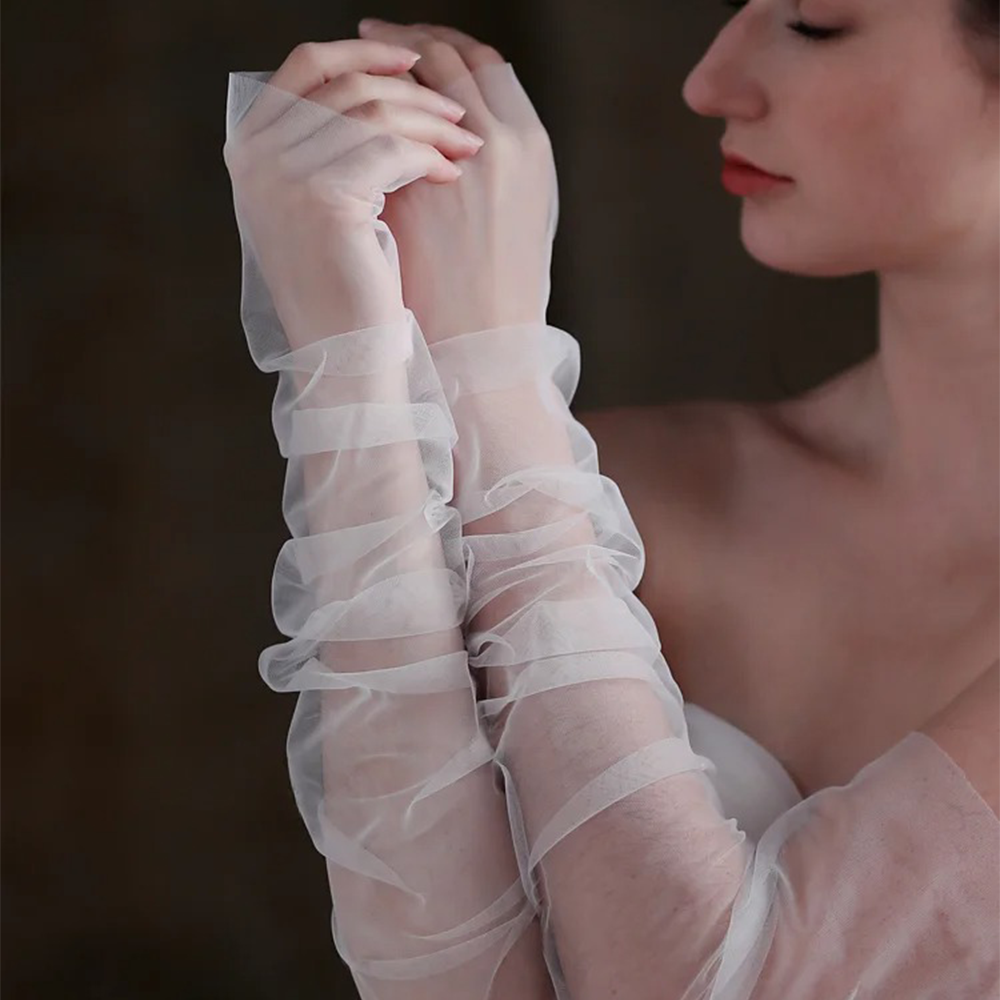 BRIDELLA BG25 Bridal Gloves White Tulle Long Wedding Gloves Comfortable And Transparent Women's Gloves The Elegant First Choice For Formal Occasions