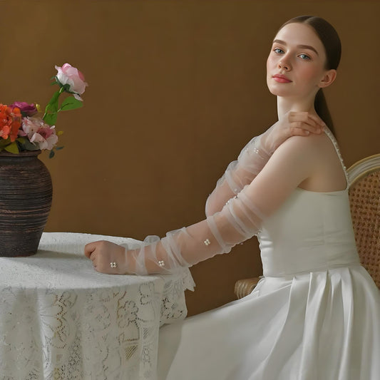 OG35 ivory rhinestone pearl gloves