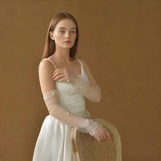 OG35 ivory rhinestone pearl gloves