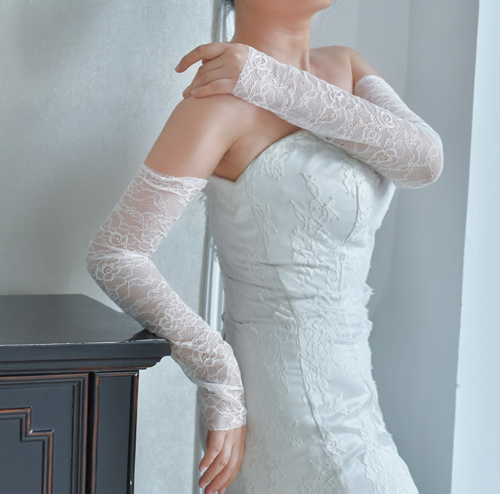 BRIDELLA BG30 Bridal Gloves White Printed Lace Wedding Gloves Elegant Long Women's Gloves