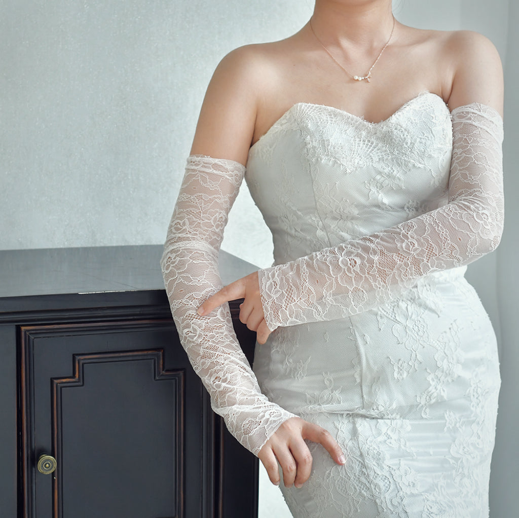 BRIDELLA BG30 Bridal Gloves White Printed Lace Wedding Gloves Elegant Long Women's Gloves