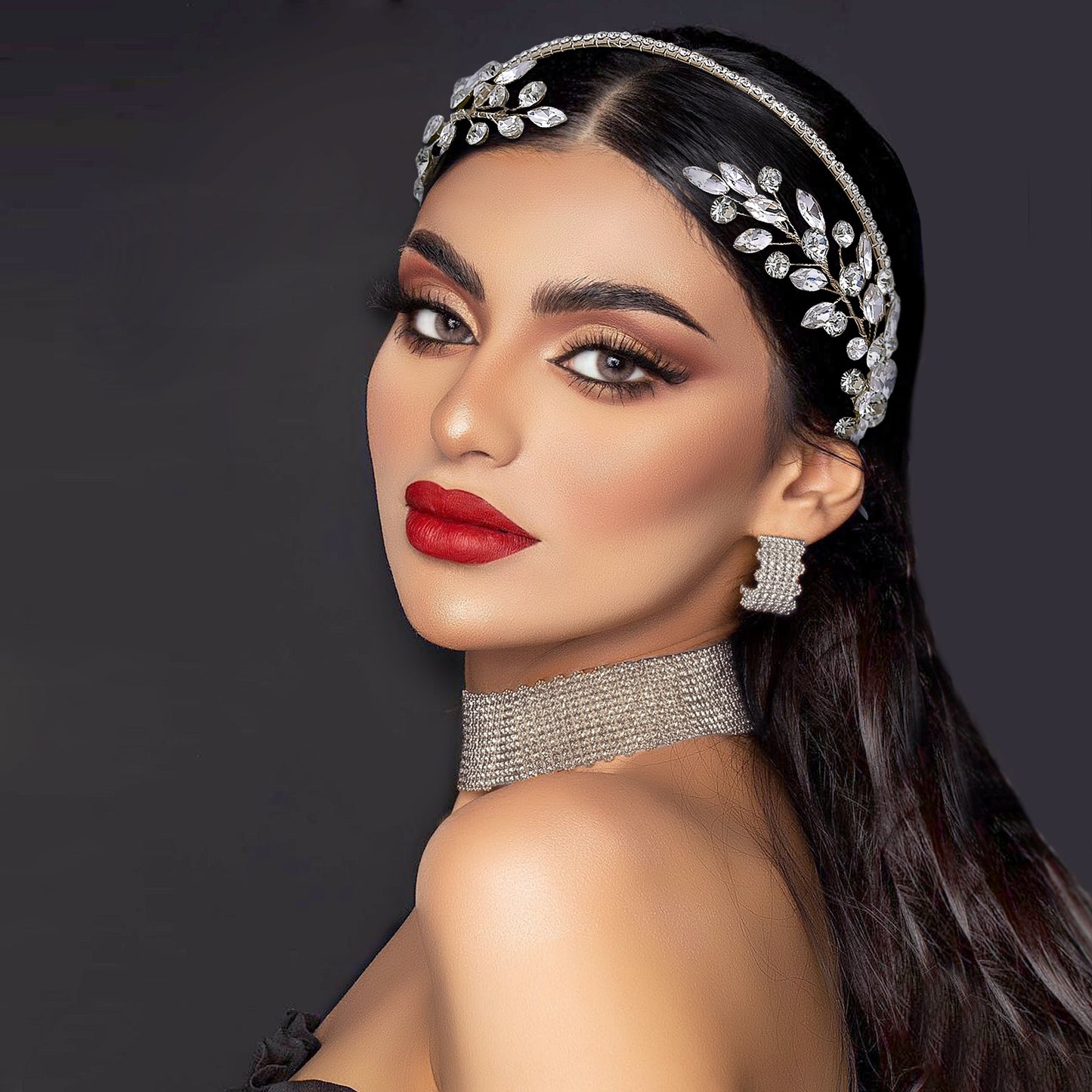 BRIDELLA BHP531 Rhinestone Headband Bride Hairband Wedding Head Hoop Woman Dancing Party Headpiece Champagne Colored Hair Accessories