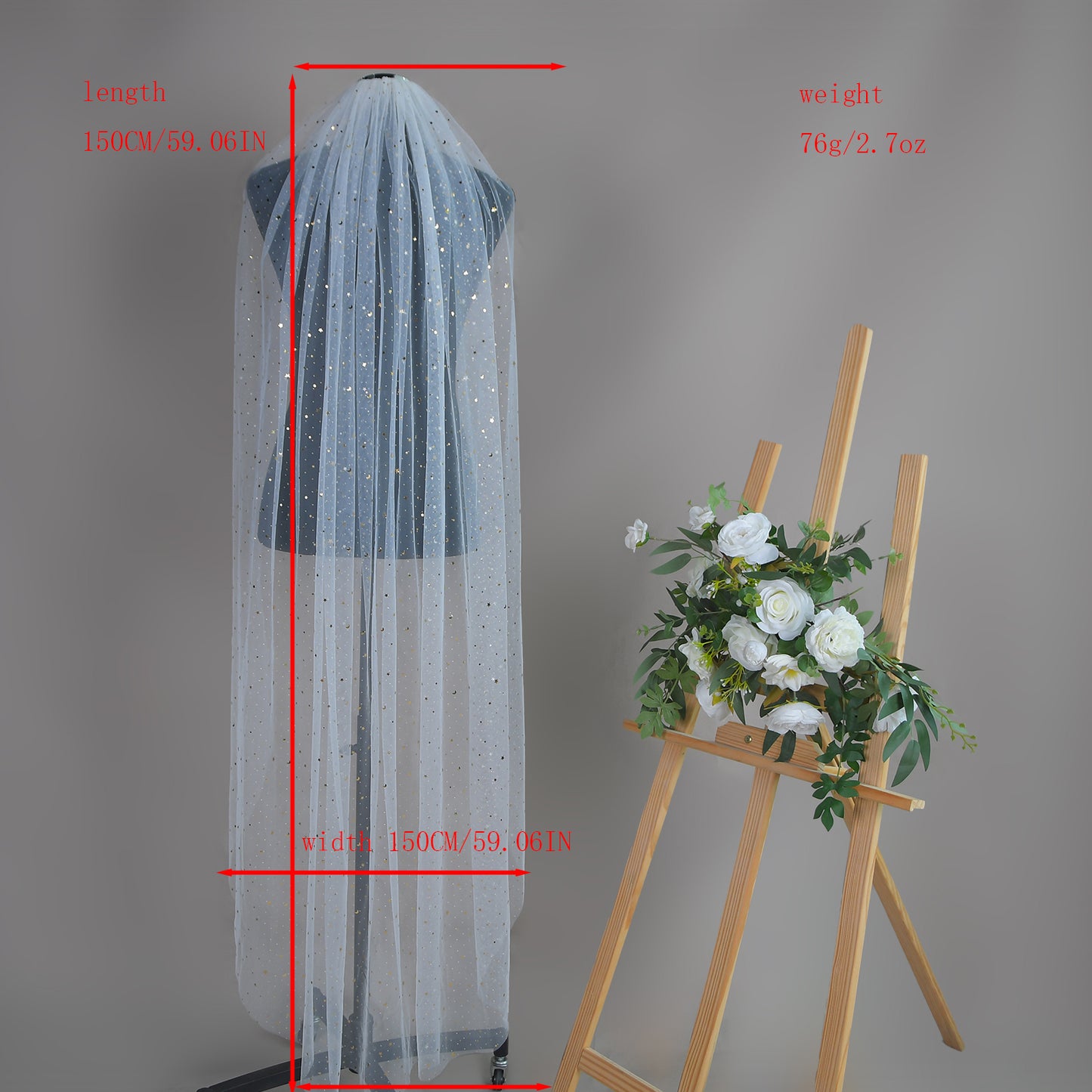 BRIDELLA BV184 Romantic Waltz Length Bridal Single Layer Sequined Veil Wedding Party Holiday Celebration Dress Up Veil