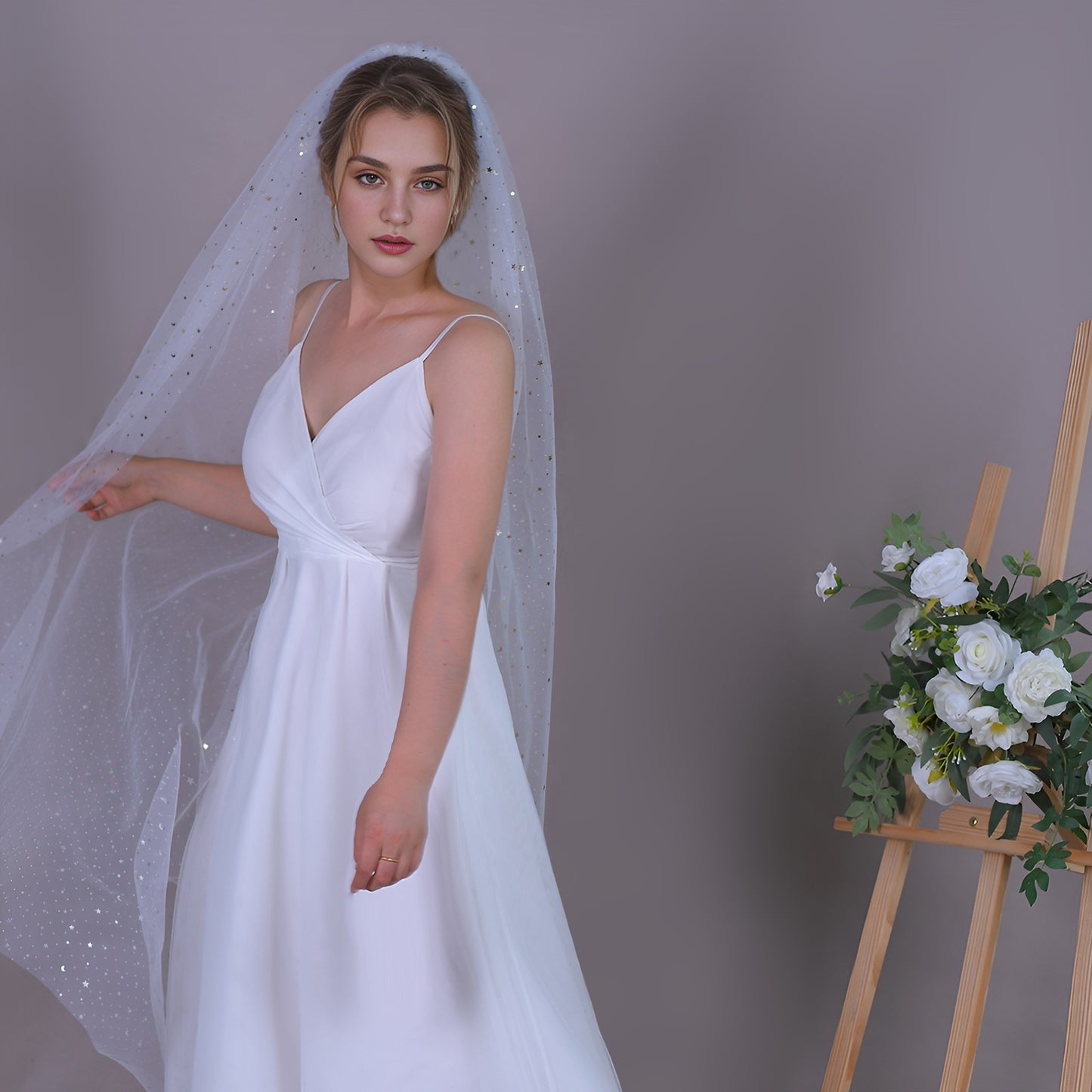 BRIDELLA BV184 Romantic Waltz Length Bridal Single Layer Sequined Veil Wedding Party Holiday Celebration Dress Up Veil