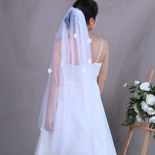 V193-WY1 white pearl mesh hair comb