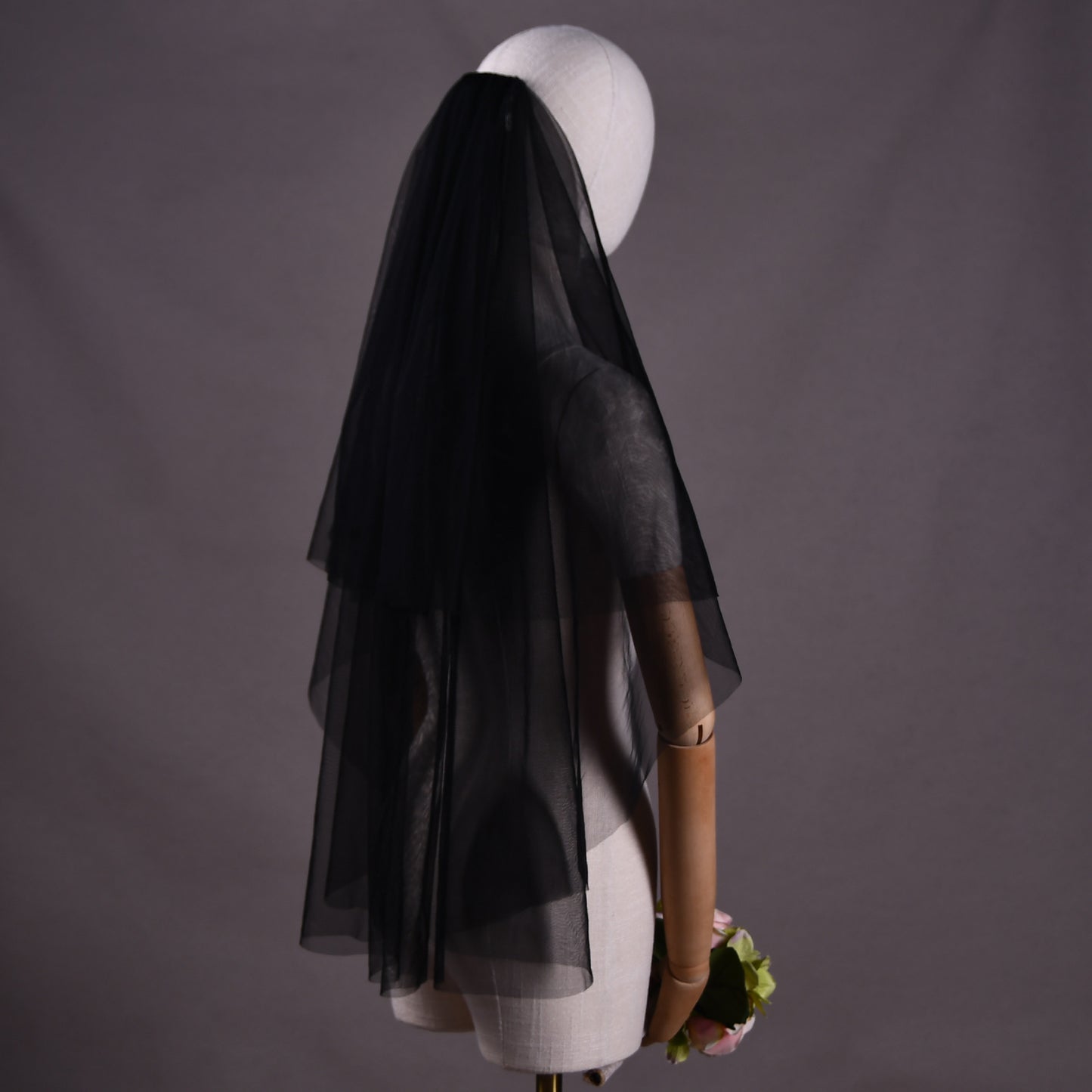 BRIDELLA BV215 Double Layer Blush Mask Black Transparent Mesh Bridal Veil Halloween Dress Veil