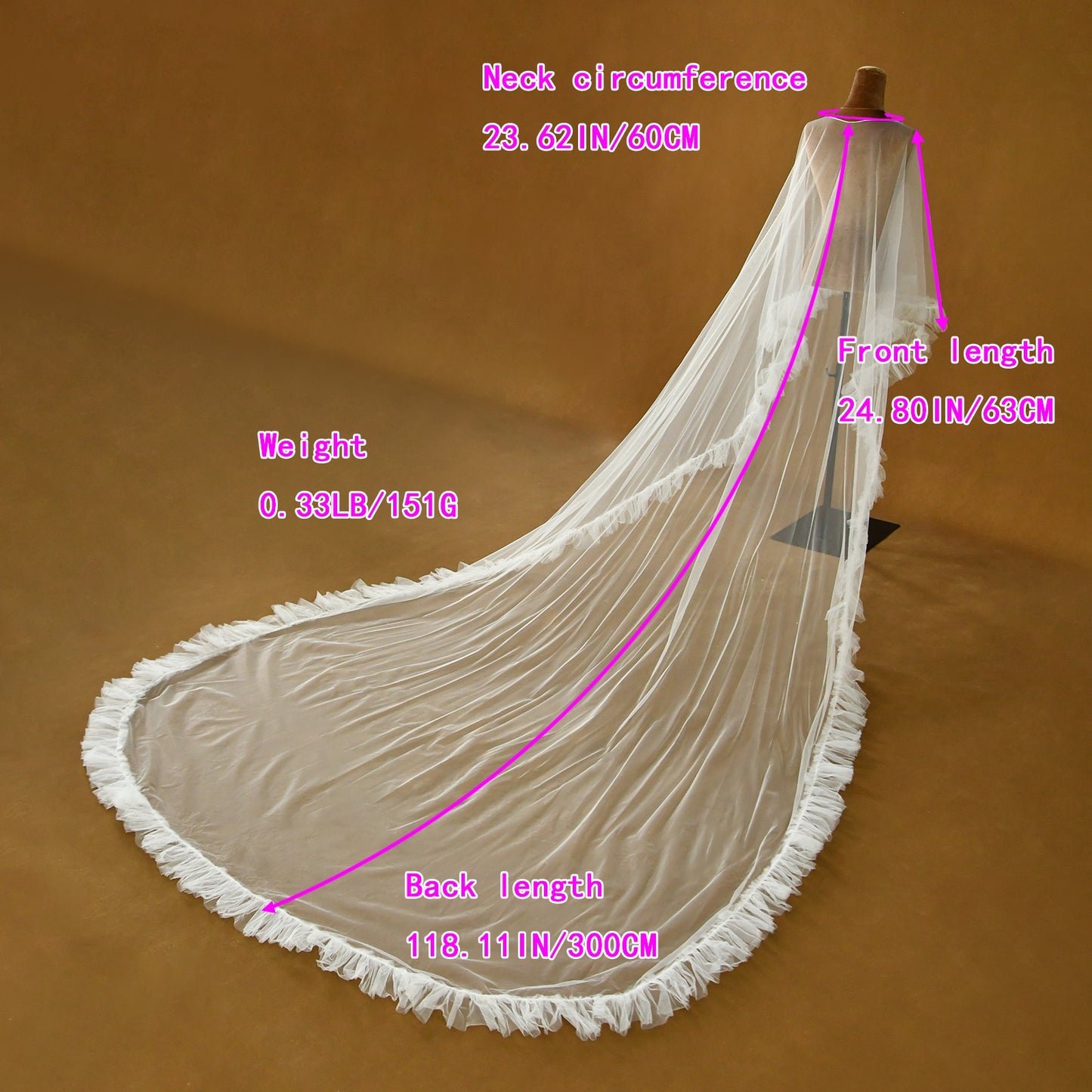 BRIDELLA BMG19 Elegant Cathedral Wedding Shawl Ruffle Jacket Long Bridal Tulle Cloak Shoulder Cover For Wedding Dress