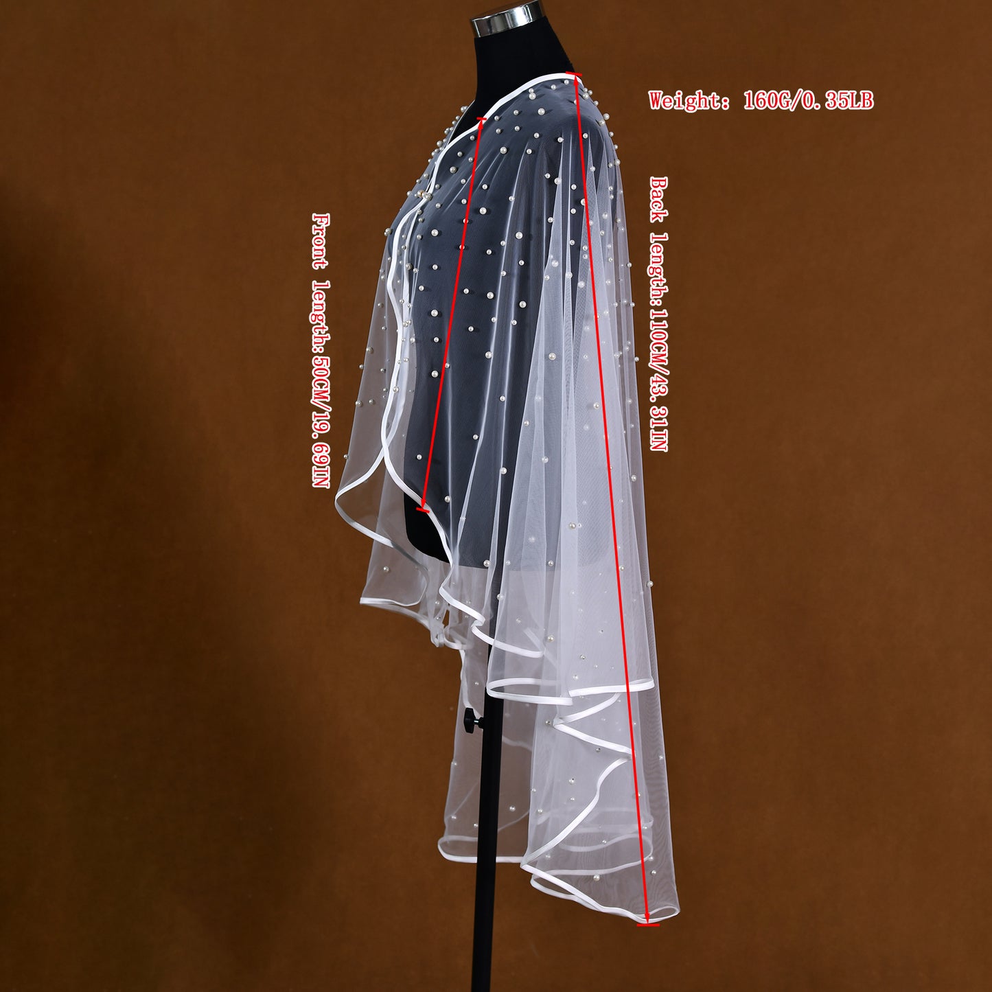 BRIDELLA BMG14 Mid-Length Bridal Cape Church Wedding Gloves Cloak Imitation Pearl Decoration Pin Fixed Covering Arm Dress Accessories
