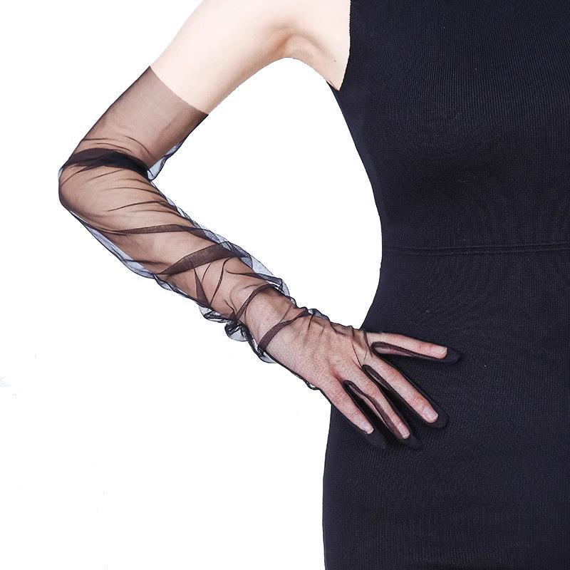 BRIDELLA BGLL-B Bridal Gloves Sexy Solid Color Long Mesh Five-Finger Gloves Black Nude Women's Gloves Wedding Accessories