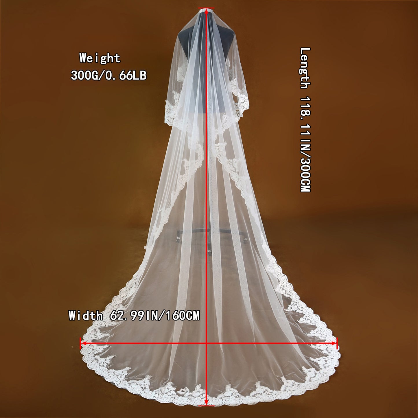 BRIDELLA BM49 Classic Cathedral Lace Bridal Blusher Veil Bridal Accessories Suitable For Bride Wedding Bachelorette Party (No Comb)
