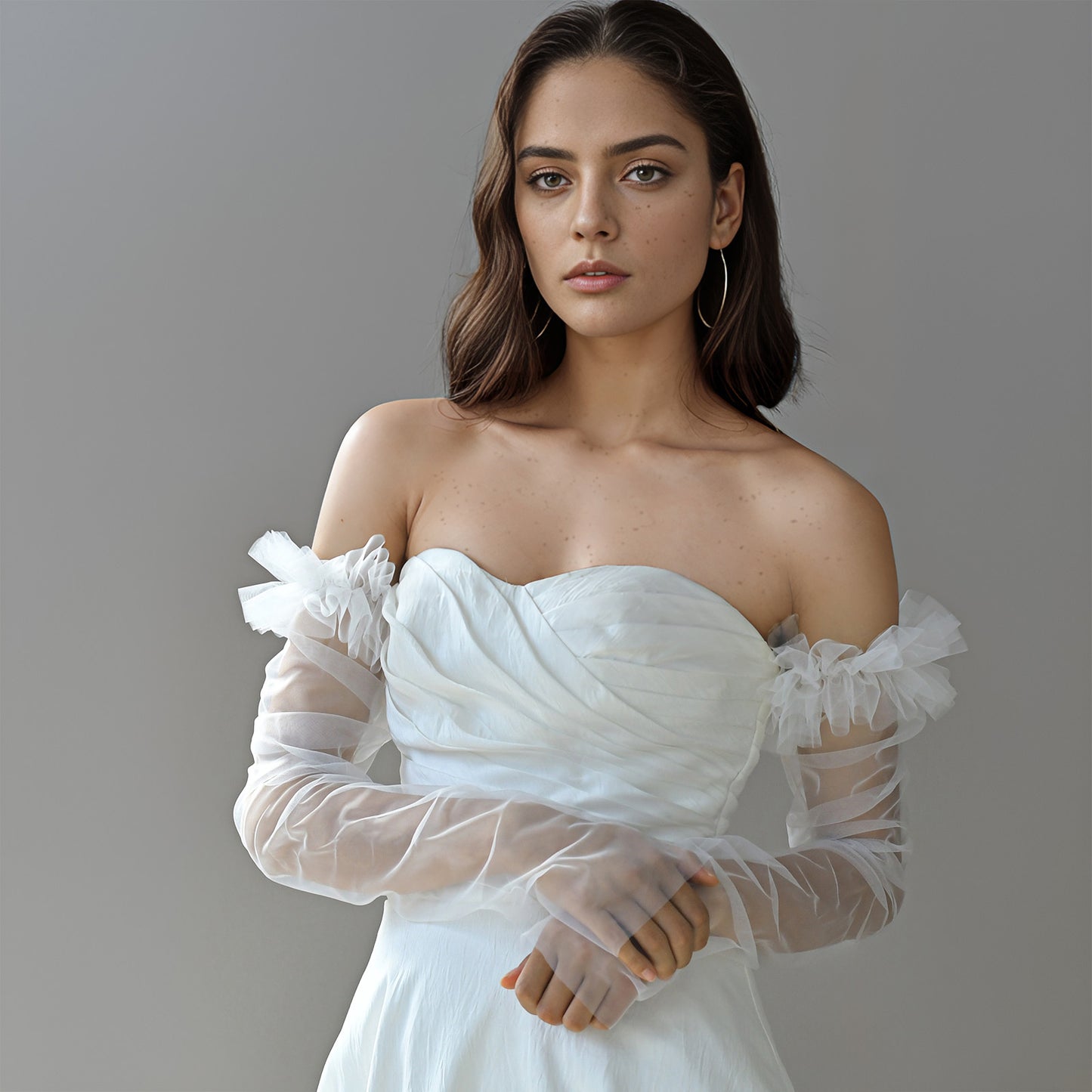 BRIDELLA BMM07 White Bridal Glove Tulle Fluffy Veil Wedding Detachable Sleeve For Woman Party Accessories