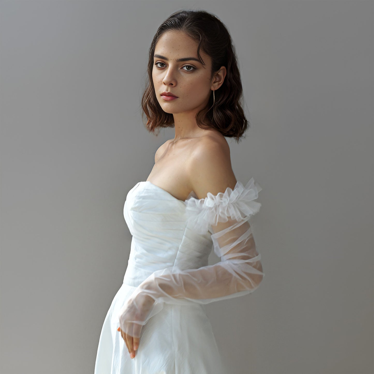 BRIDELLA BMM07 White Bridal Glove Tulle Fluffy Veil Wedding Detachable Sleeve For Woman Party Accessories