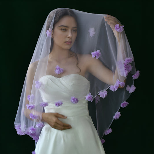 M133 purple mesh flower veil