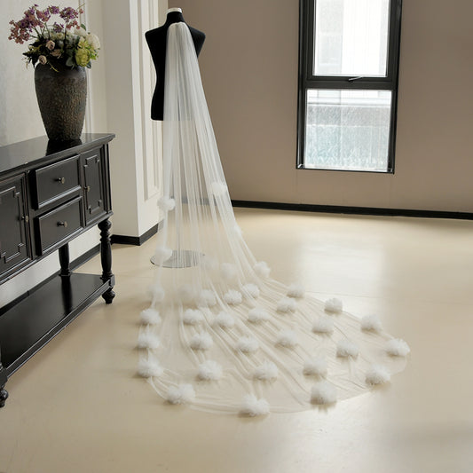 M64-I ivory mesh flower veil