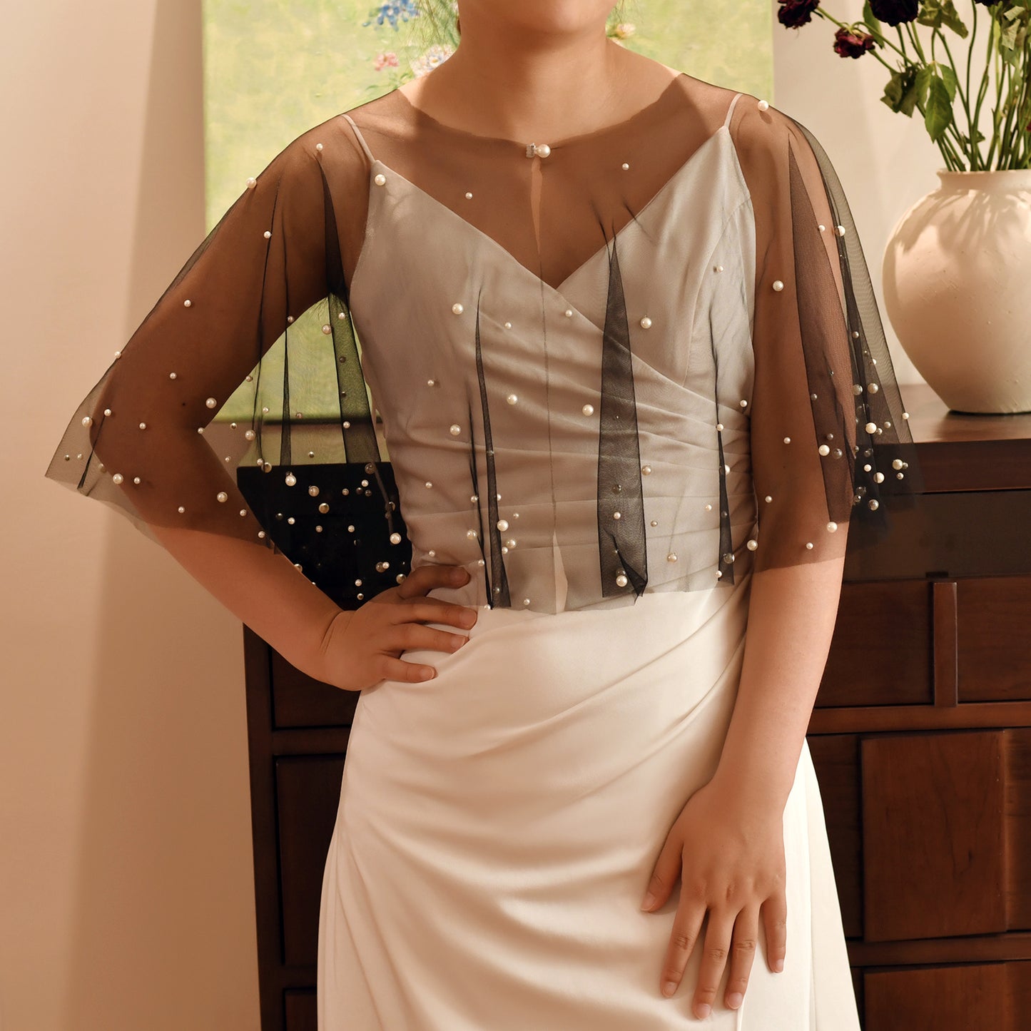 VG120-B black pearl mesh shawl