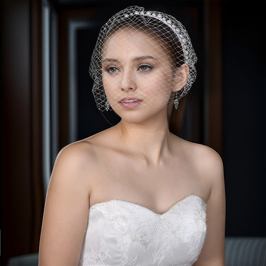 VA11-W white pearl mesh face veil